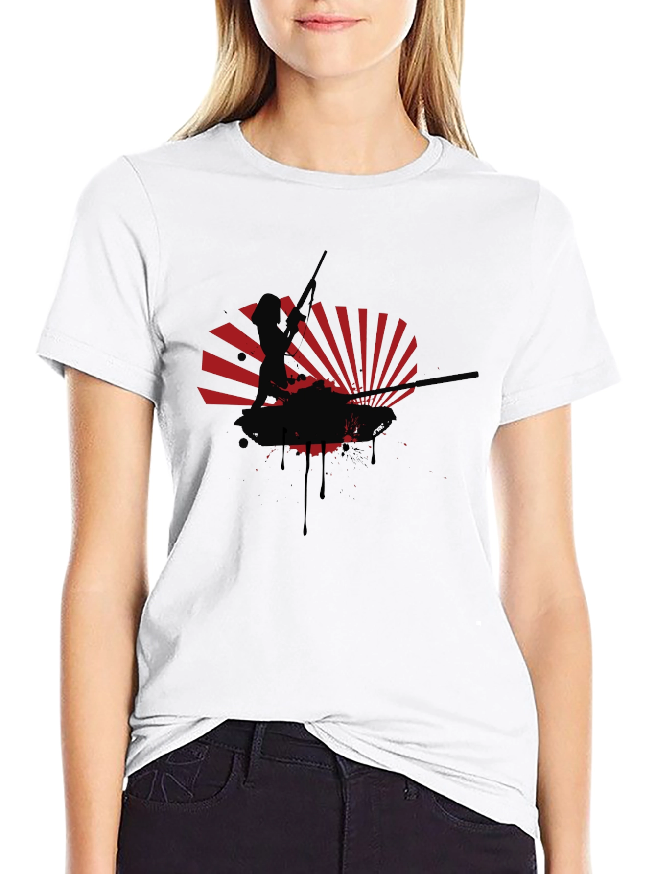 Skier Silhouette Graphic Print Black T-Shirt