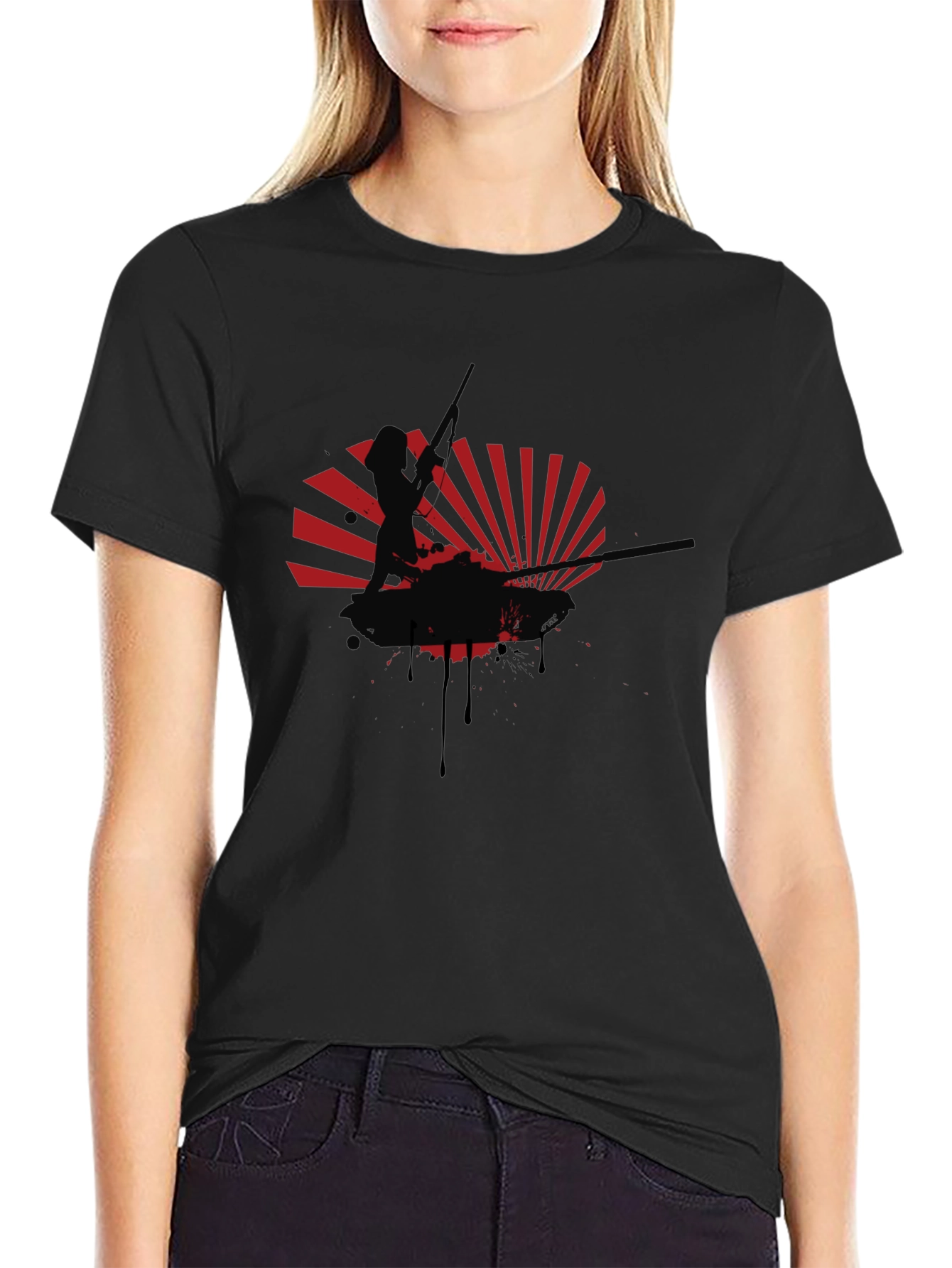 Skier Silhouette Graphic Print Black T-Shirt