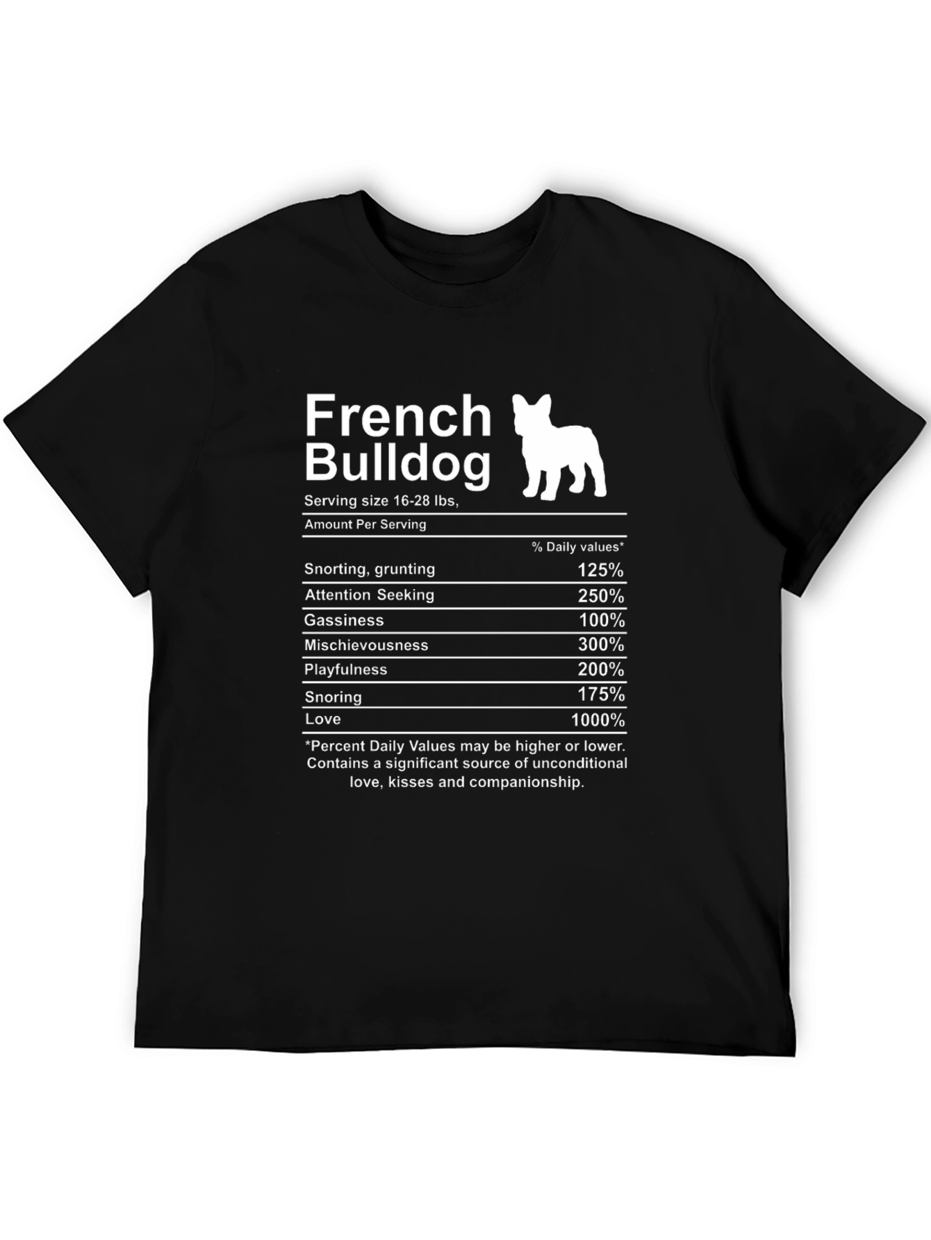 French Bulldog Nutrition Facts Black T-Shirt