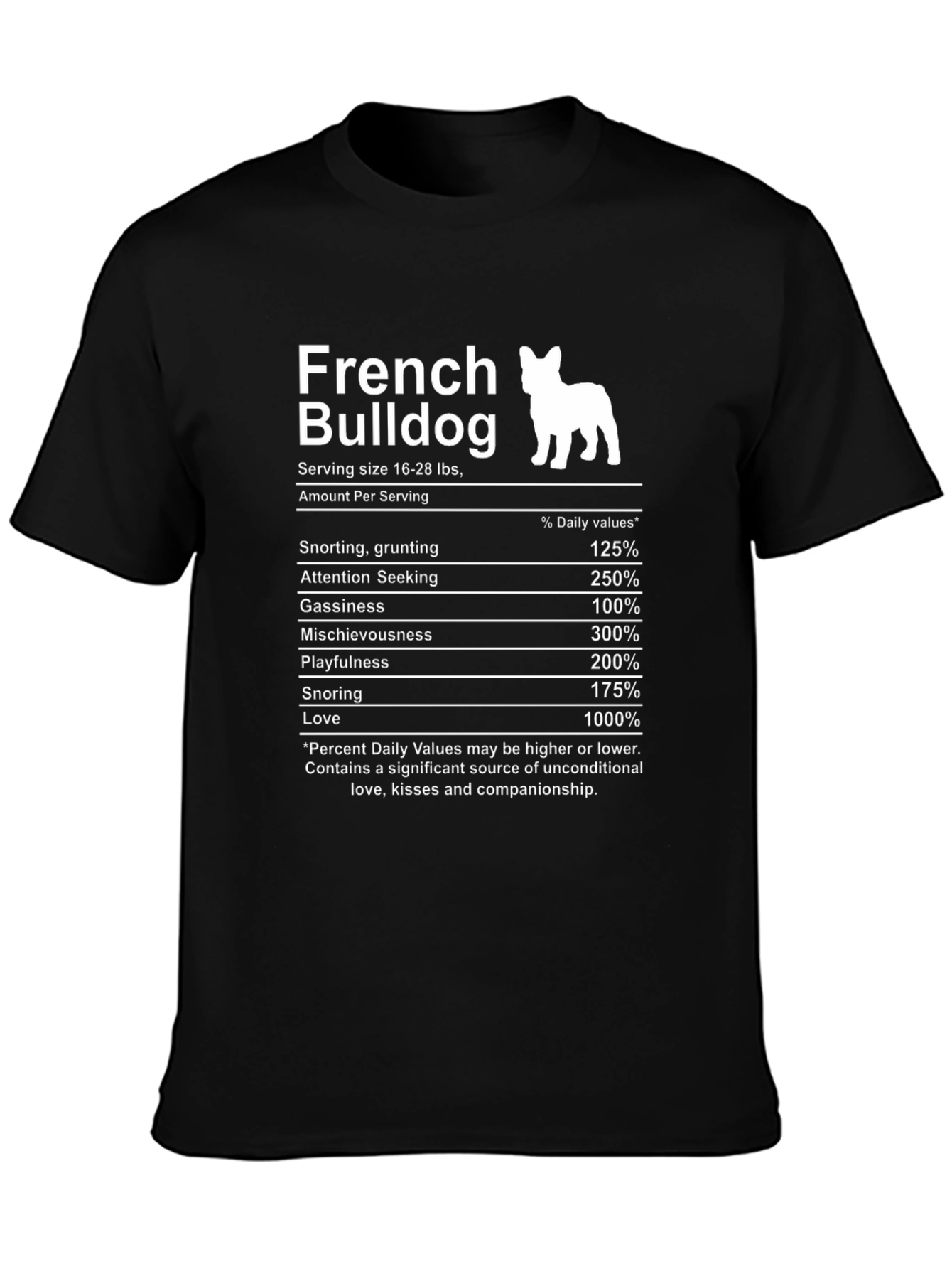 French Bulldog Nutrition Facts Black T-Shirt