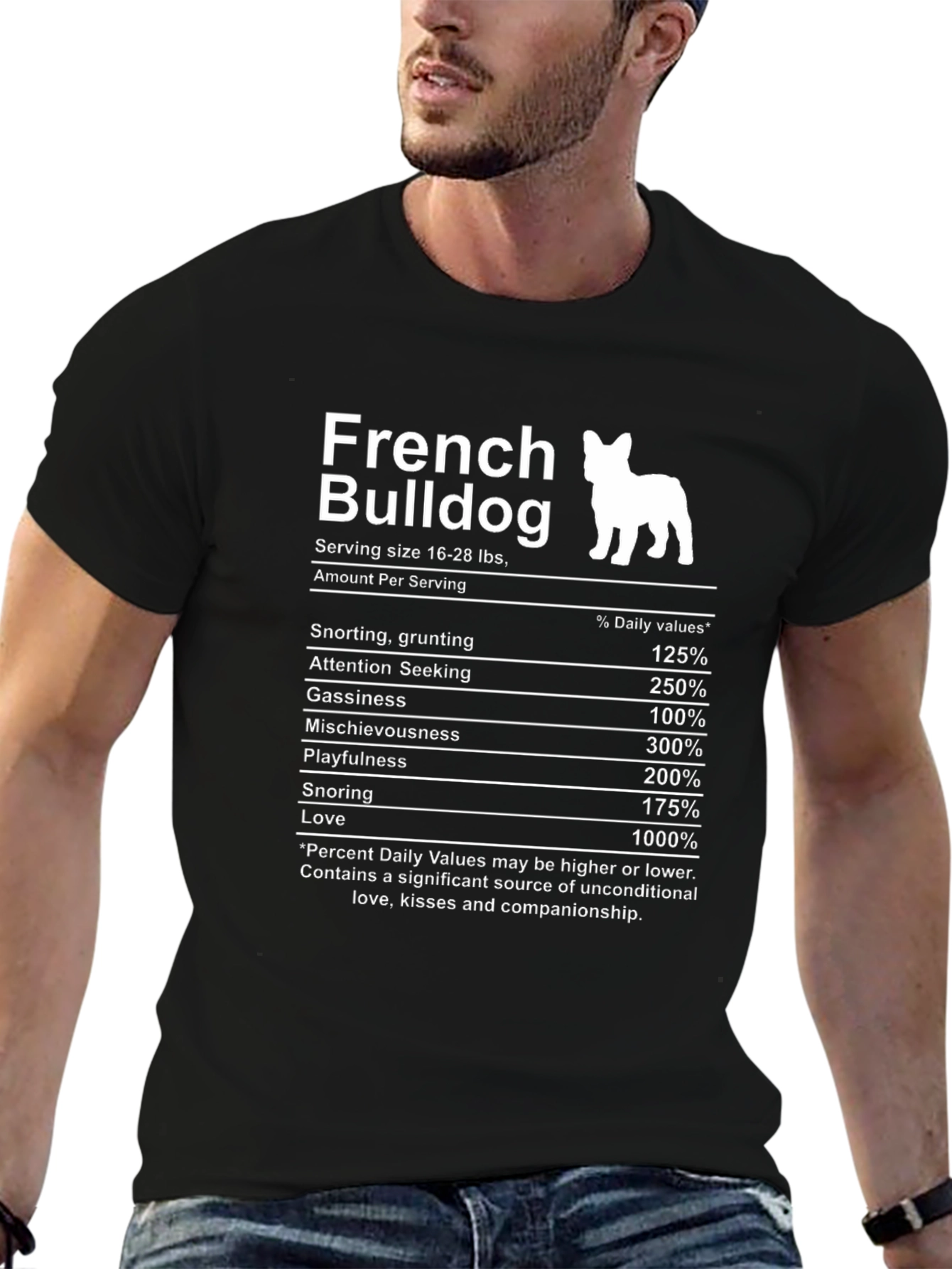 French Bulldog Nutrition Facts Black T-Shirt
