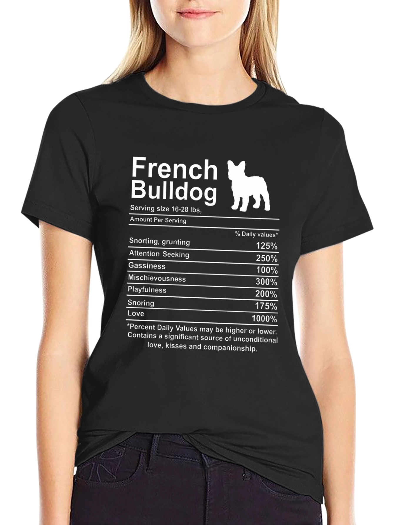 French Bulldog Nutrition Facts Black T-Shirt
