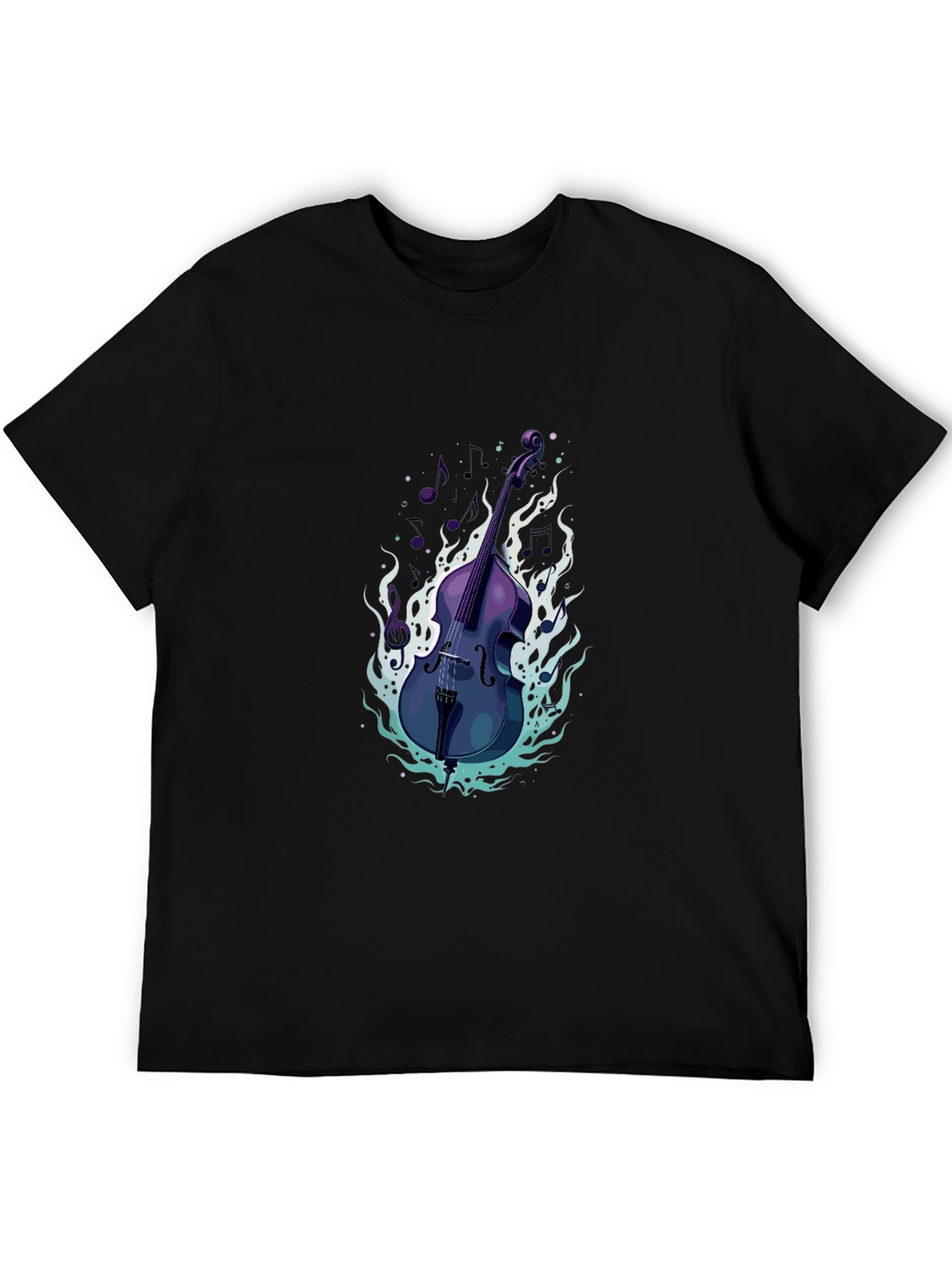 Bass Guitar Tee - Cool Musical Flames Design