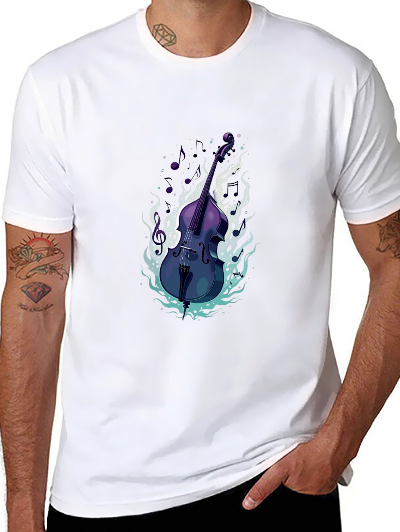 Bass Guitar Tee - Cool Musical Flames Design