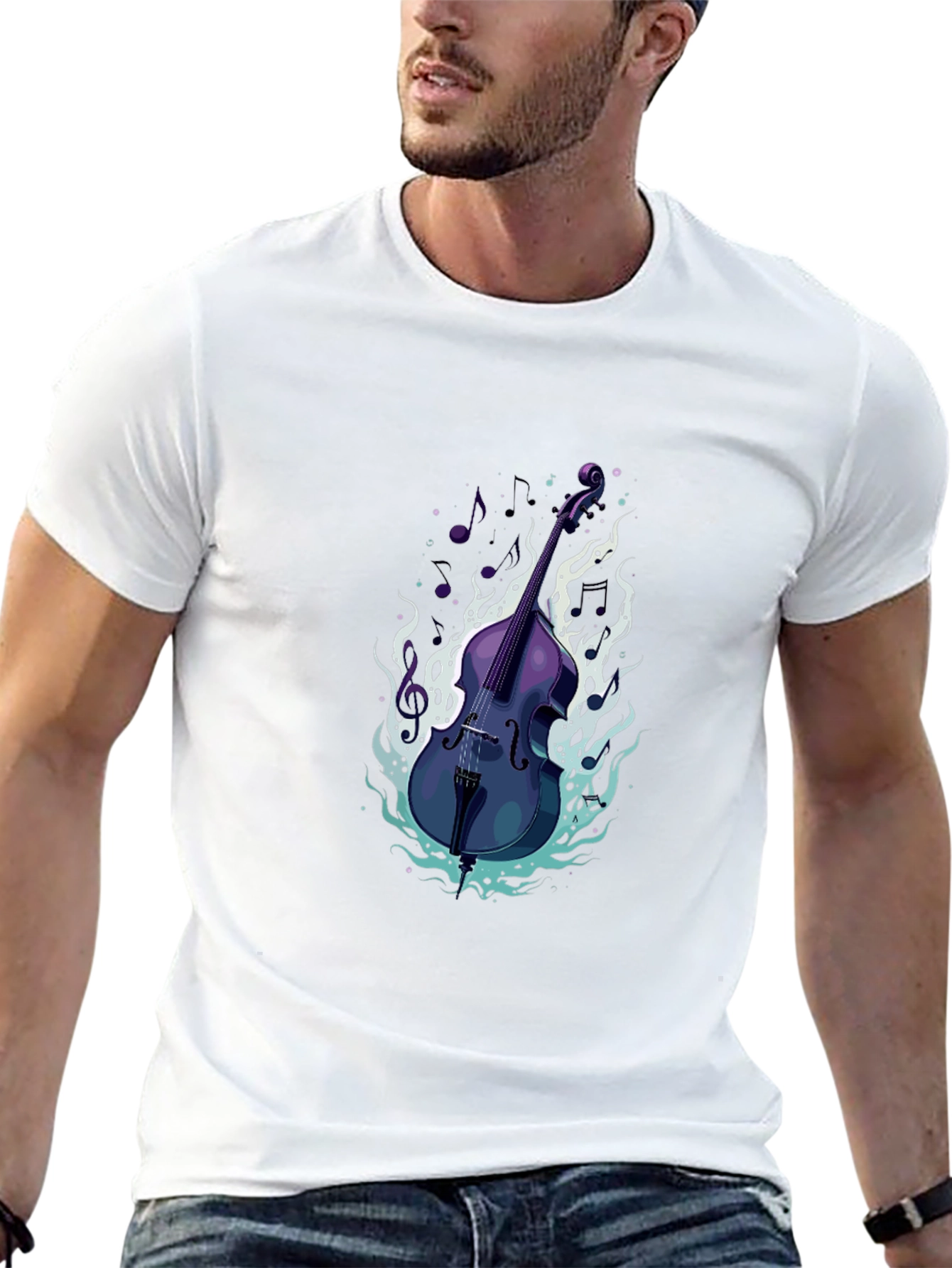 Bass Guitar Tee - Cool Musical Flames Design