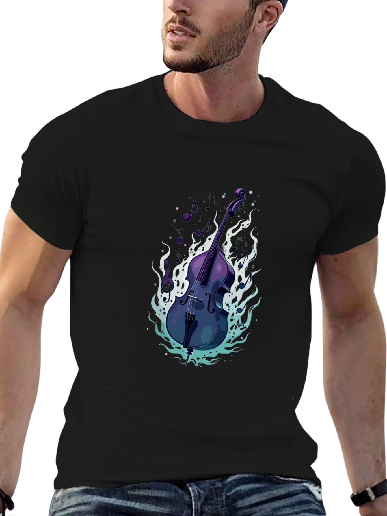 Bass Guitar Tee - Cool Musical Flames Design