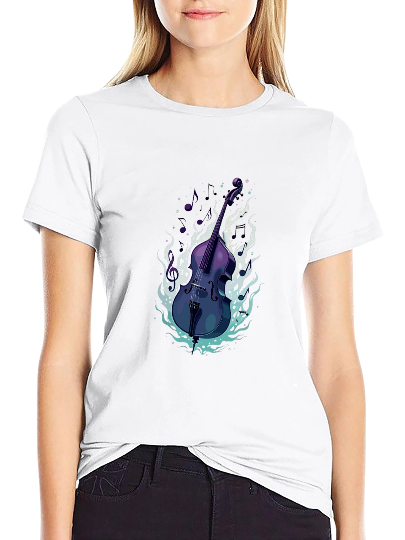 Bass Guitar Tee - Cool Musical Flames Design