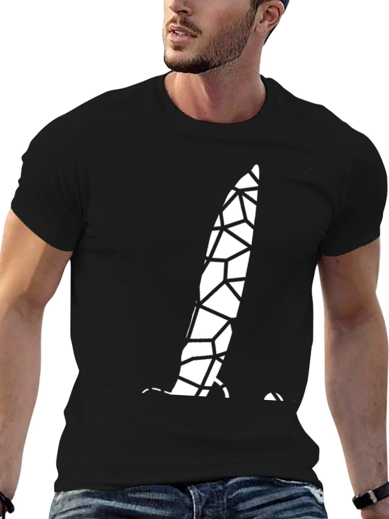 Geometric Cracked Design Black T-Shirt