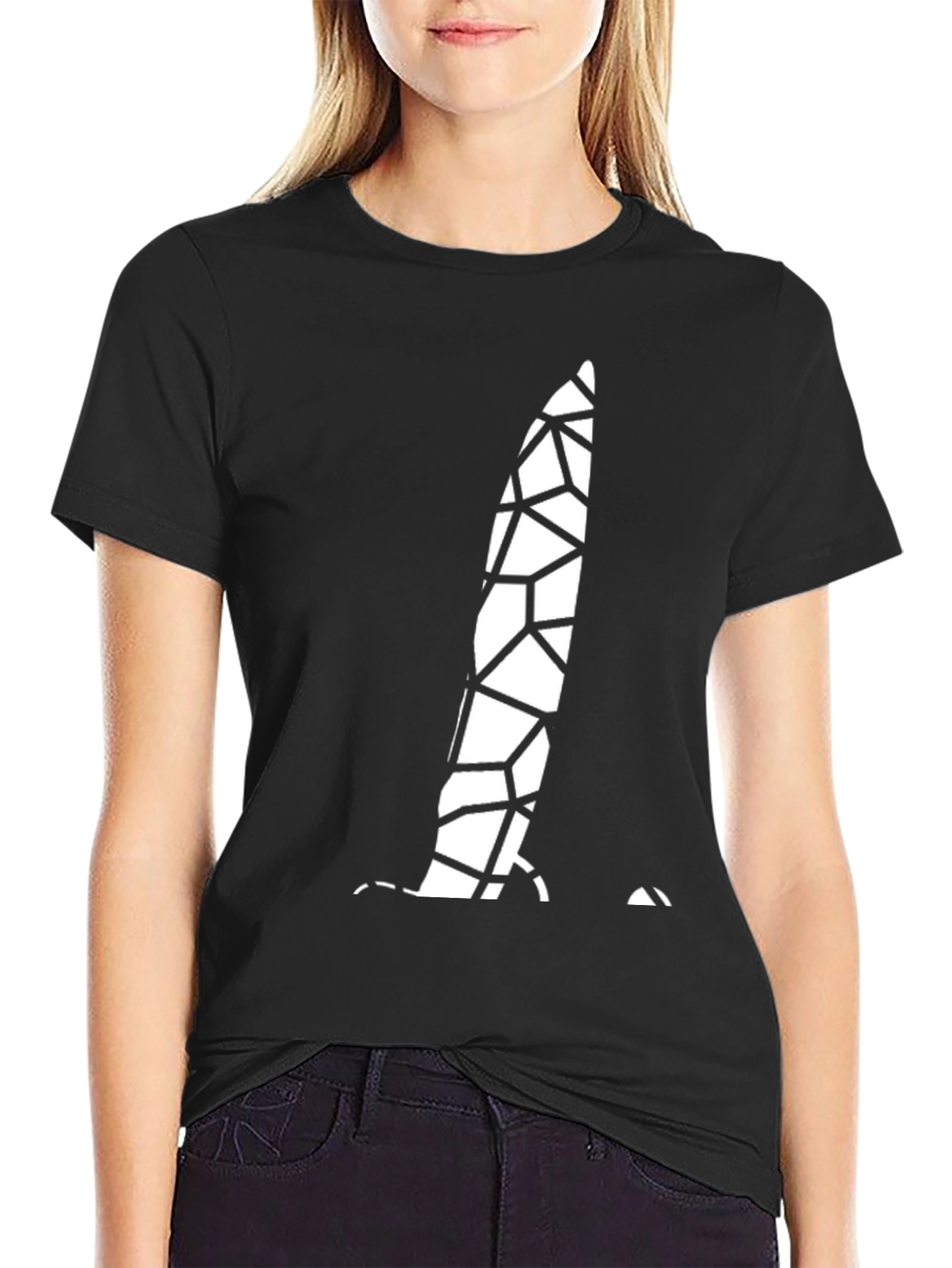 Geometric Cracked Design Black T-Shirt