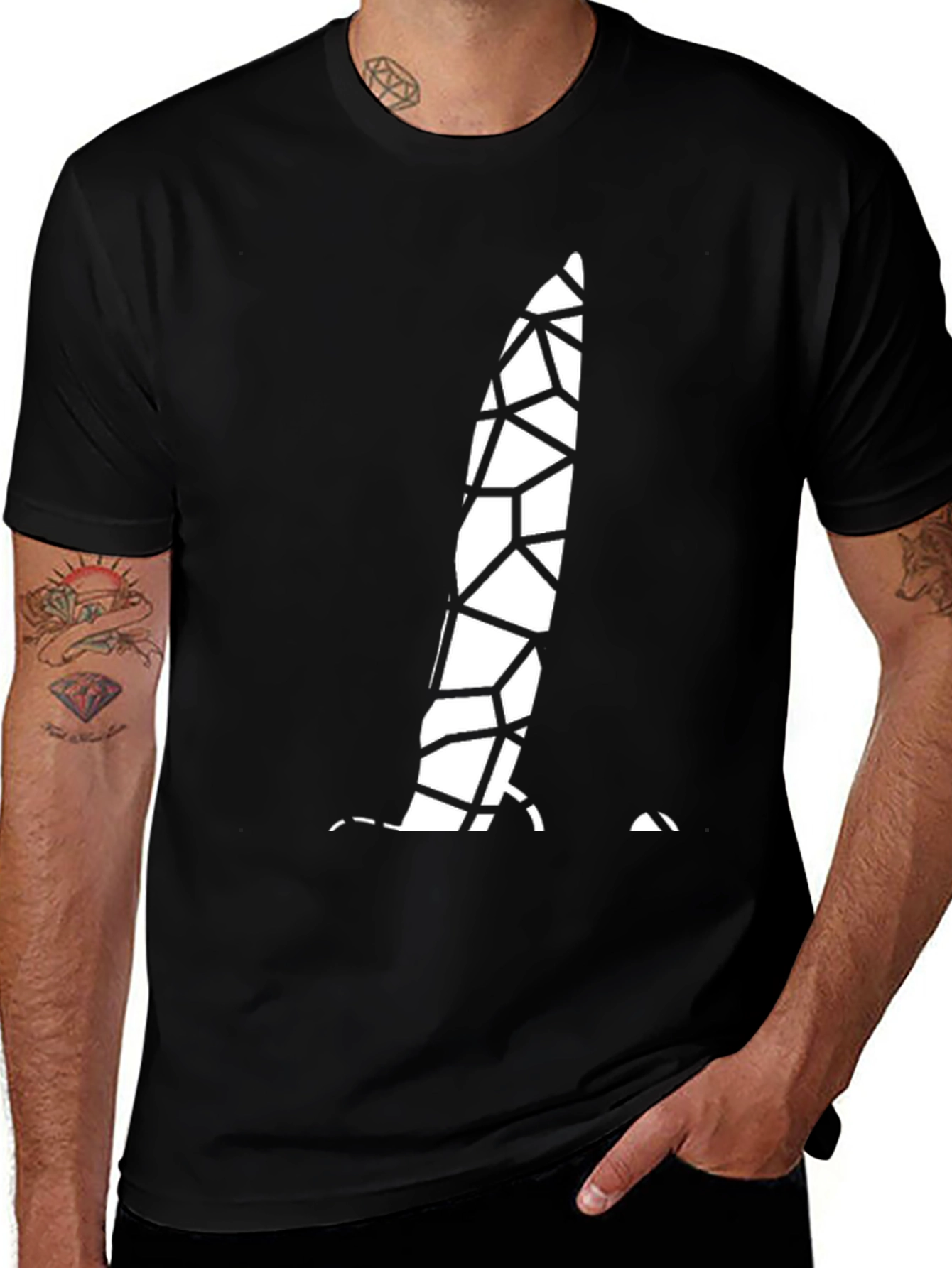 Geometric Cracked Design Black T-Shirt