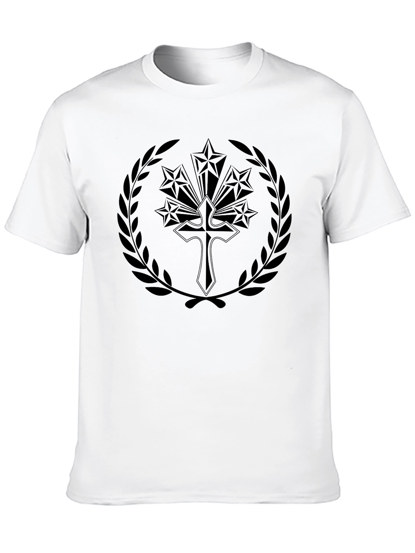 Cross & Stars Graphic Tee - Black Cotton T-Shirt