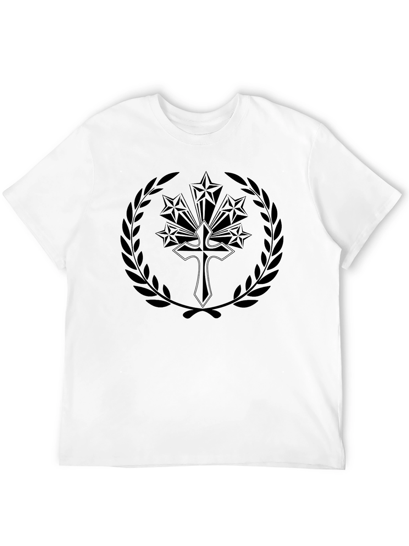 Cross & Stars Graphic Tee - Black Cotton T-Shirt