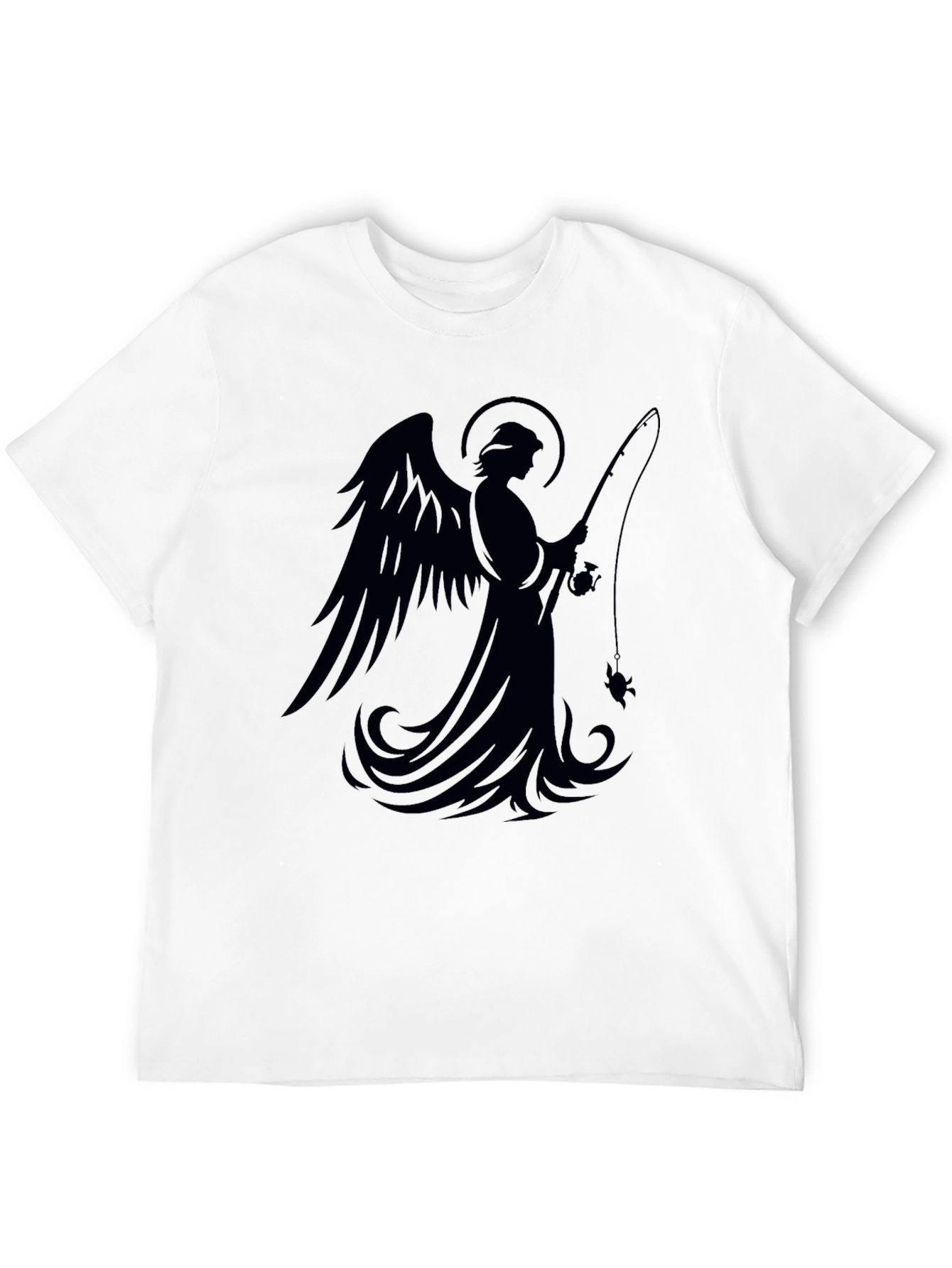 Angel Fishing Graphic T-Shirt - Black