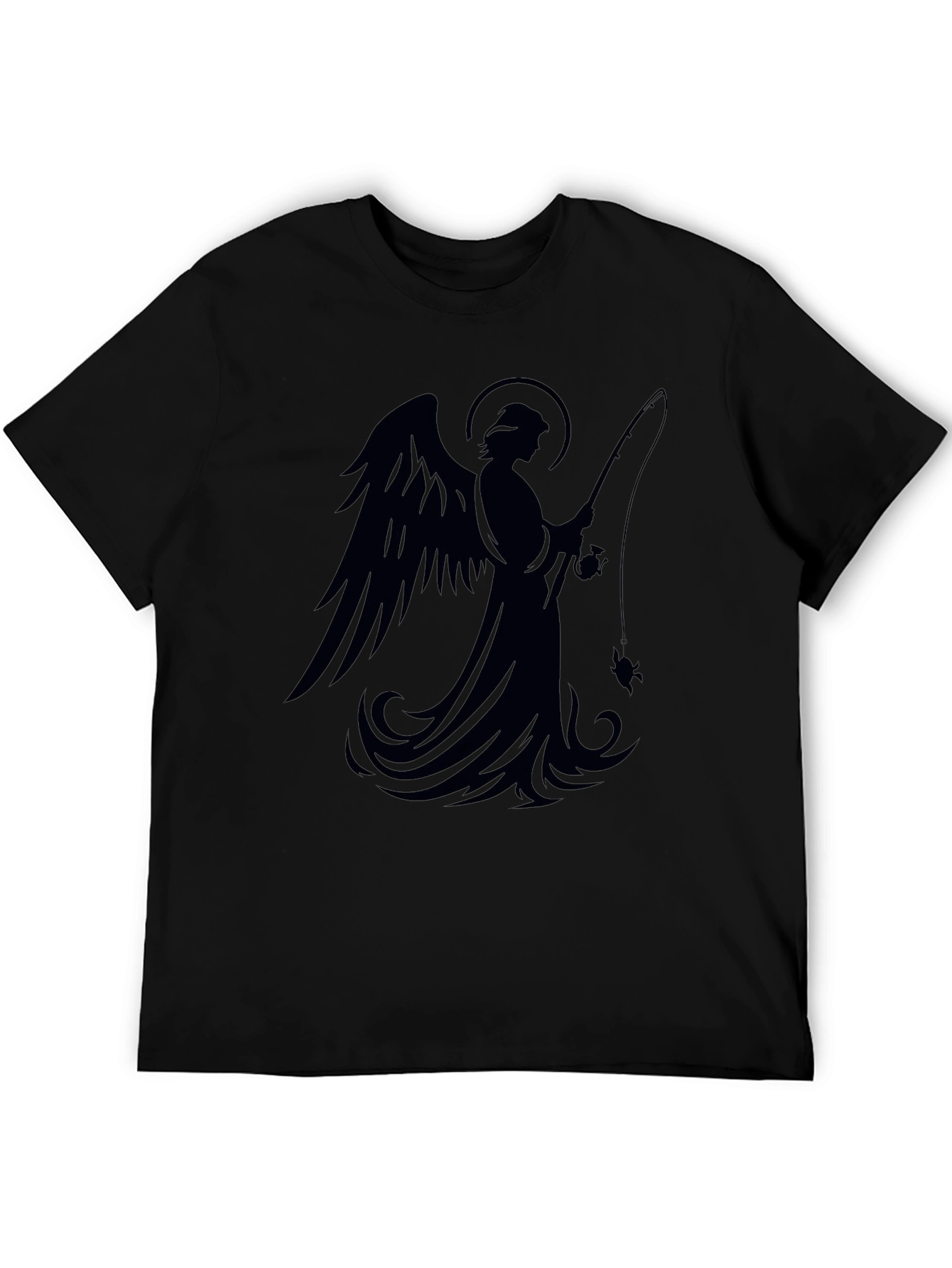 Angel Fishing Graphic T-Shirt - Black