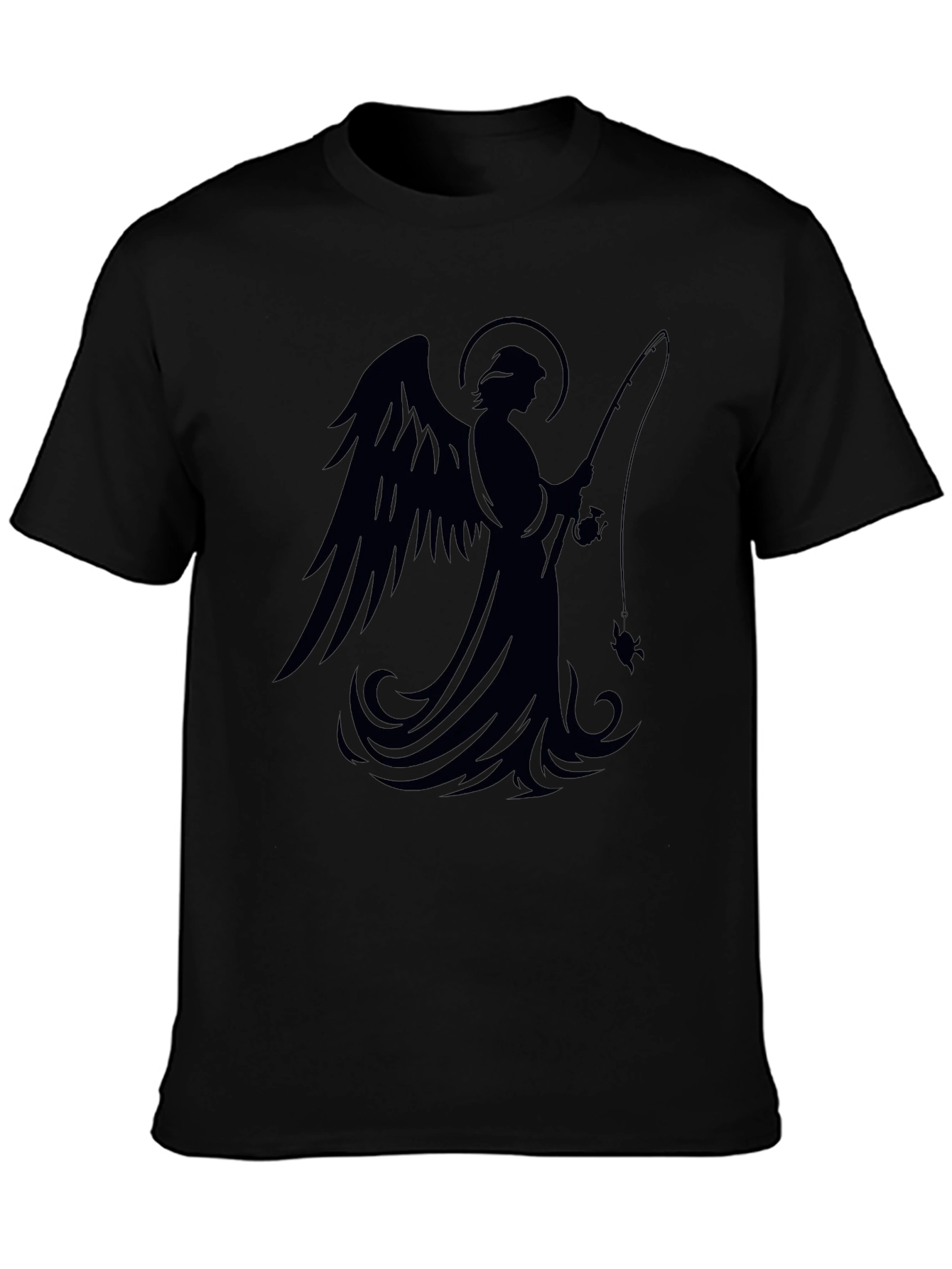 Angel Fishing Graphic T-Shirt - Black