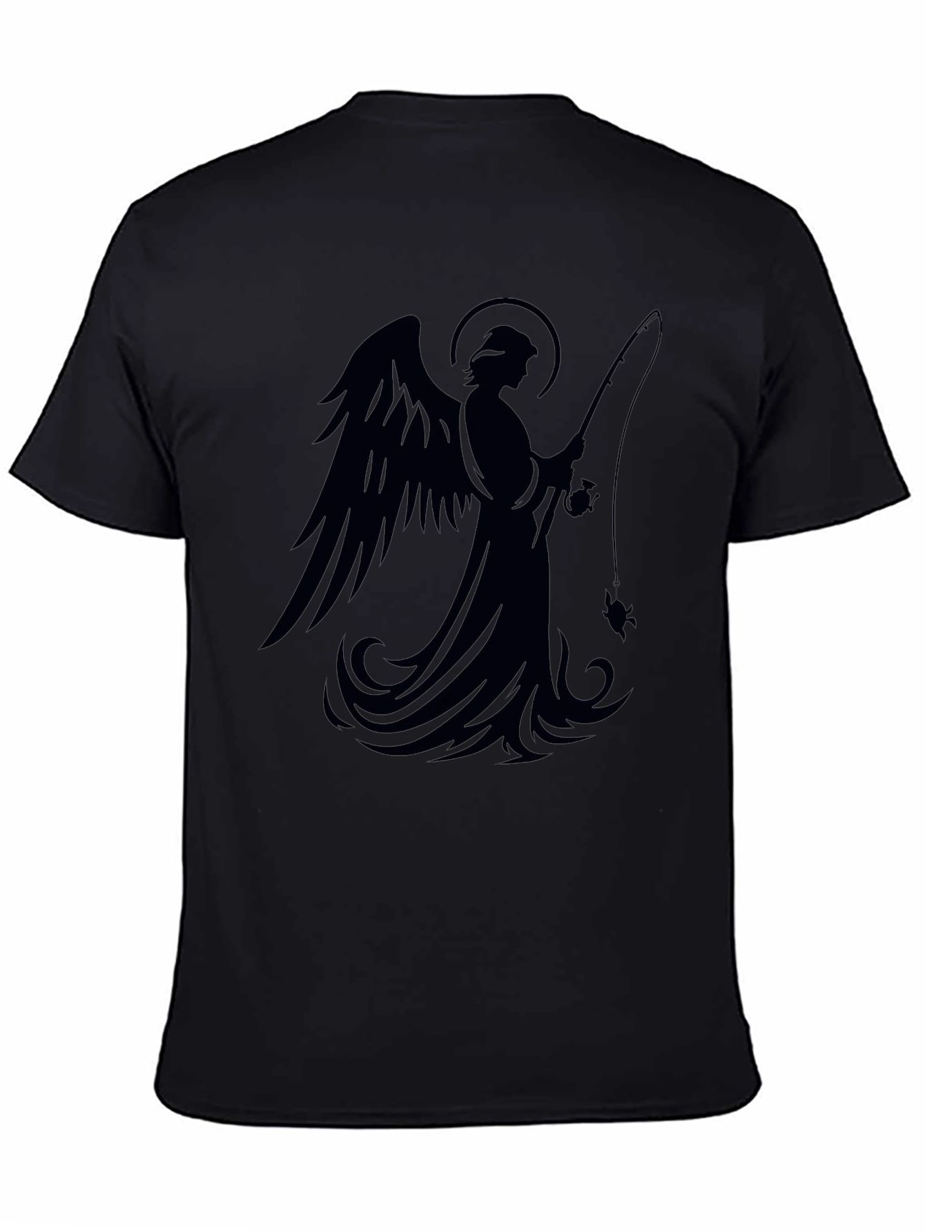 Angel Fishing Graphic T-Shirt - Black