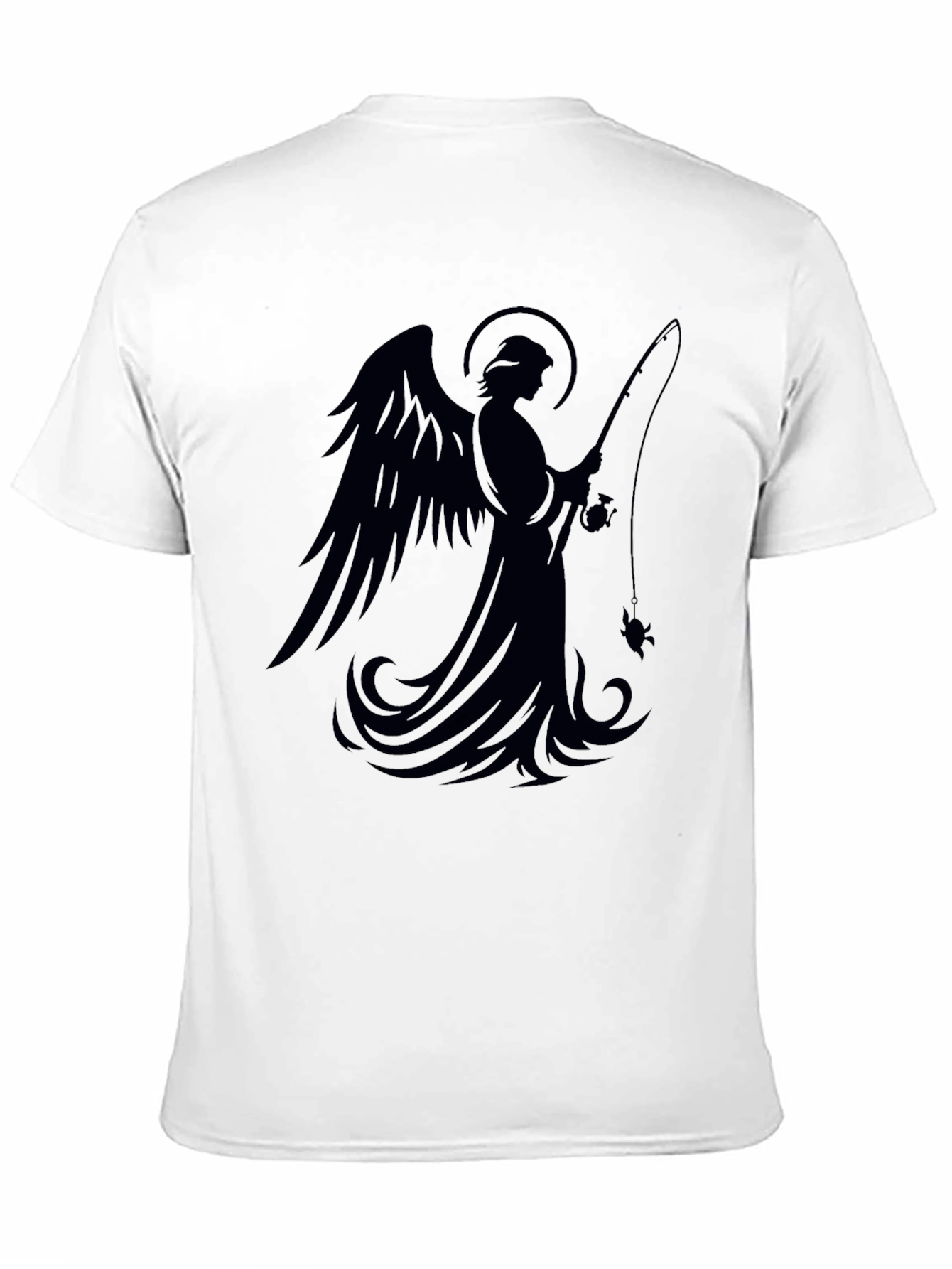 Angel Fishing Graphic T-Shirt - Black