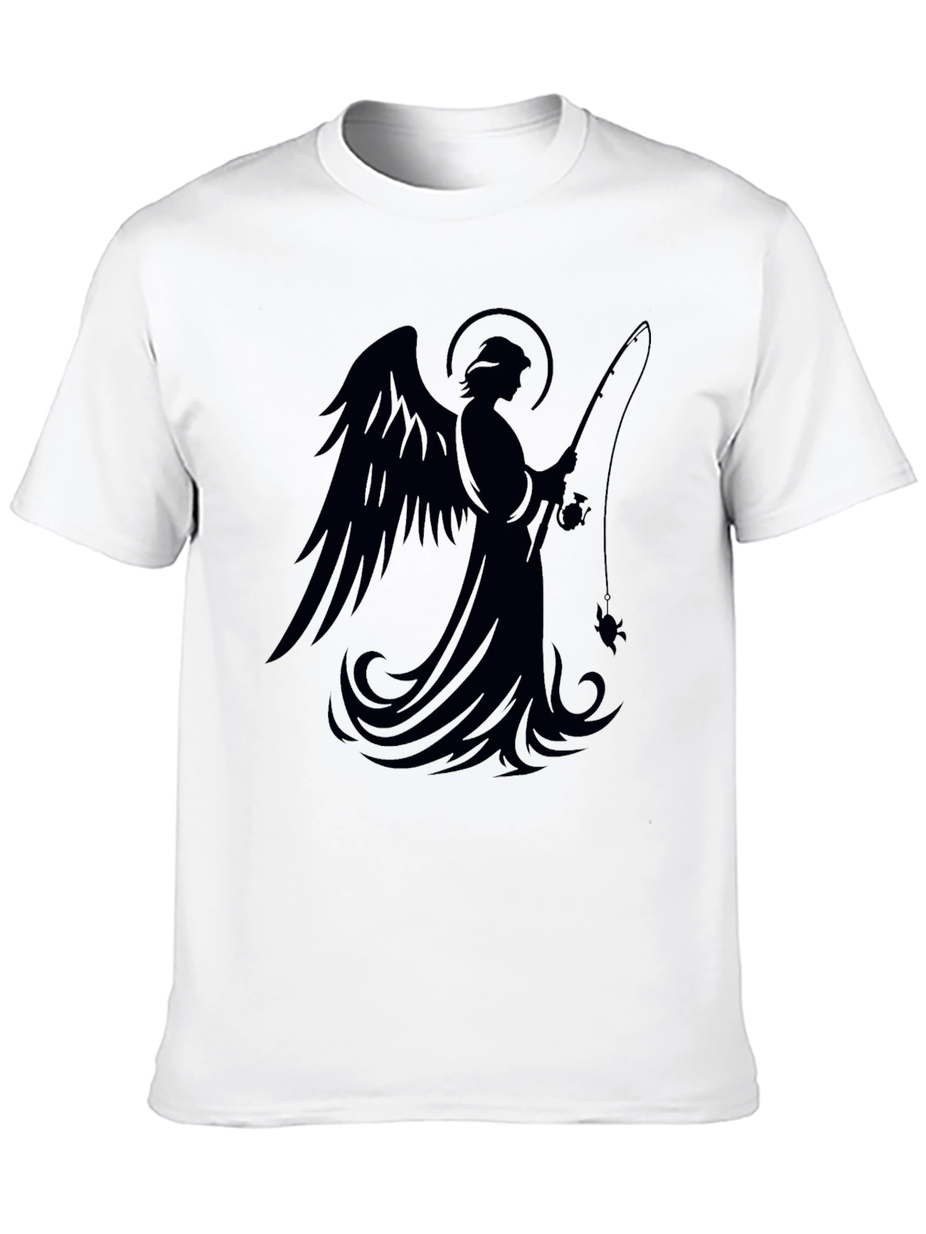 Angel Fishing Graphic T-Shirt - Black