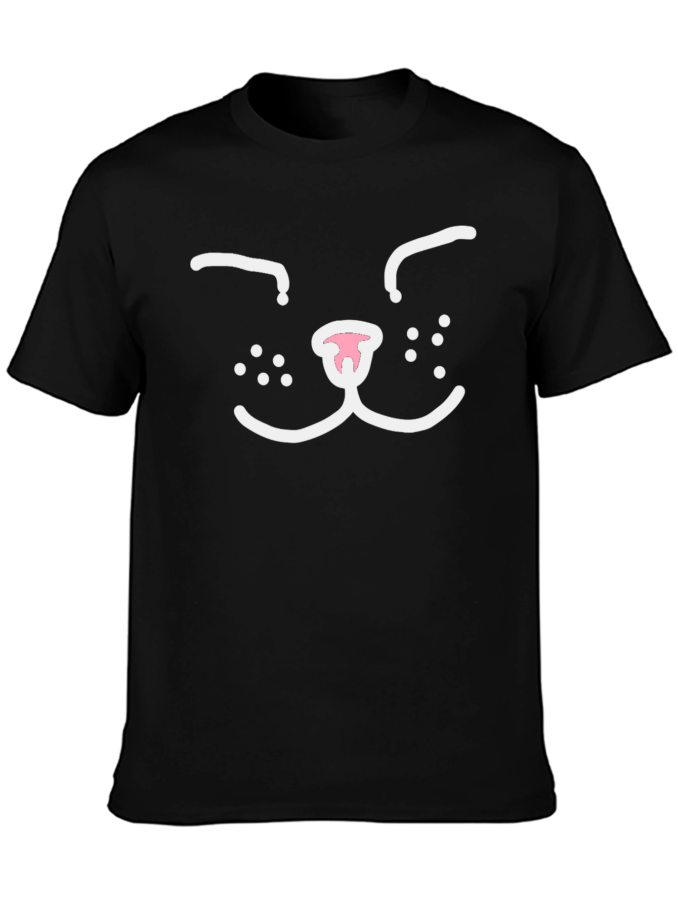Cute Cat Face Graphic Tee - Black Cotton T-Shirt