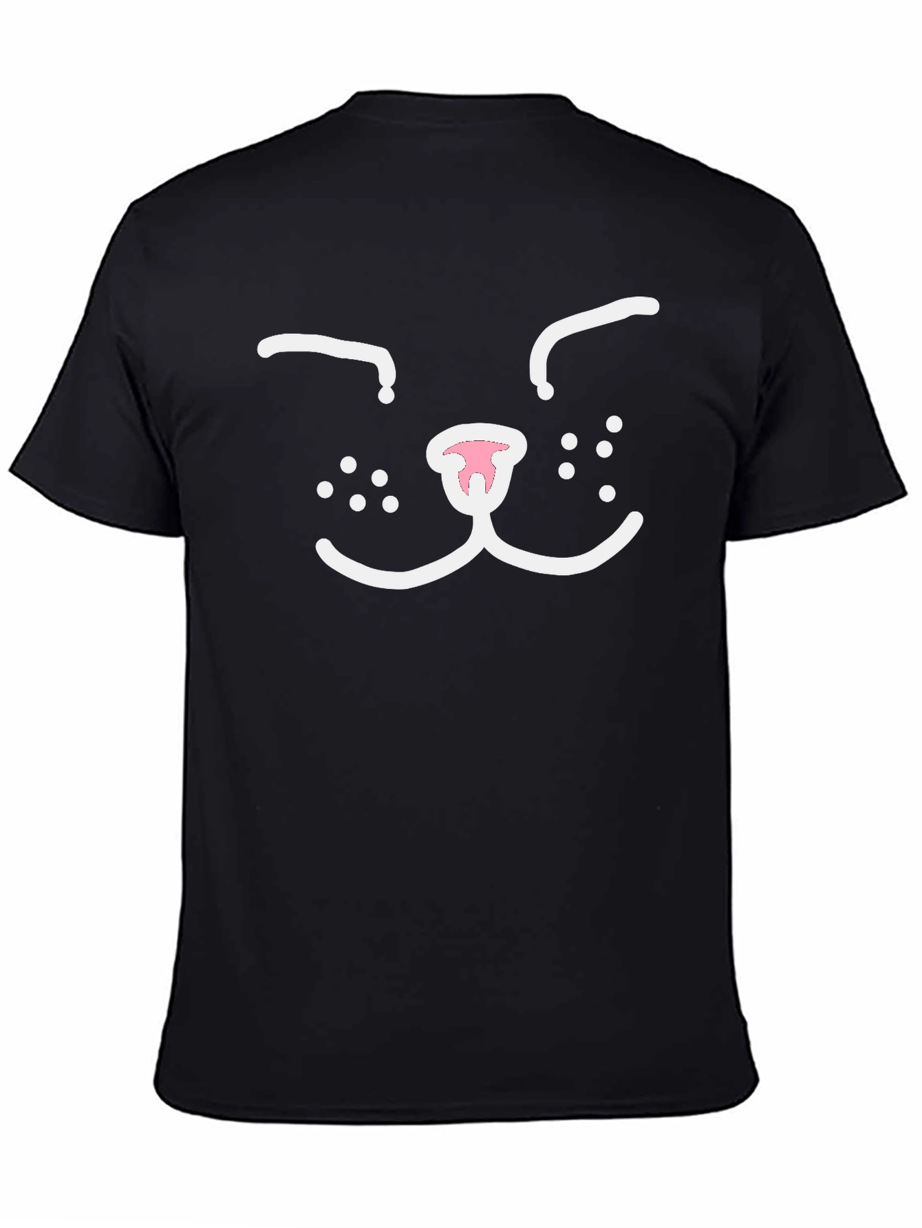 Cute Cat Face Graphic Tee - Black Cotton T-Shirt