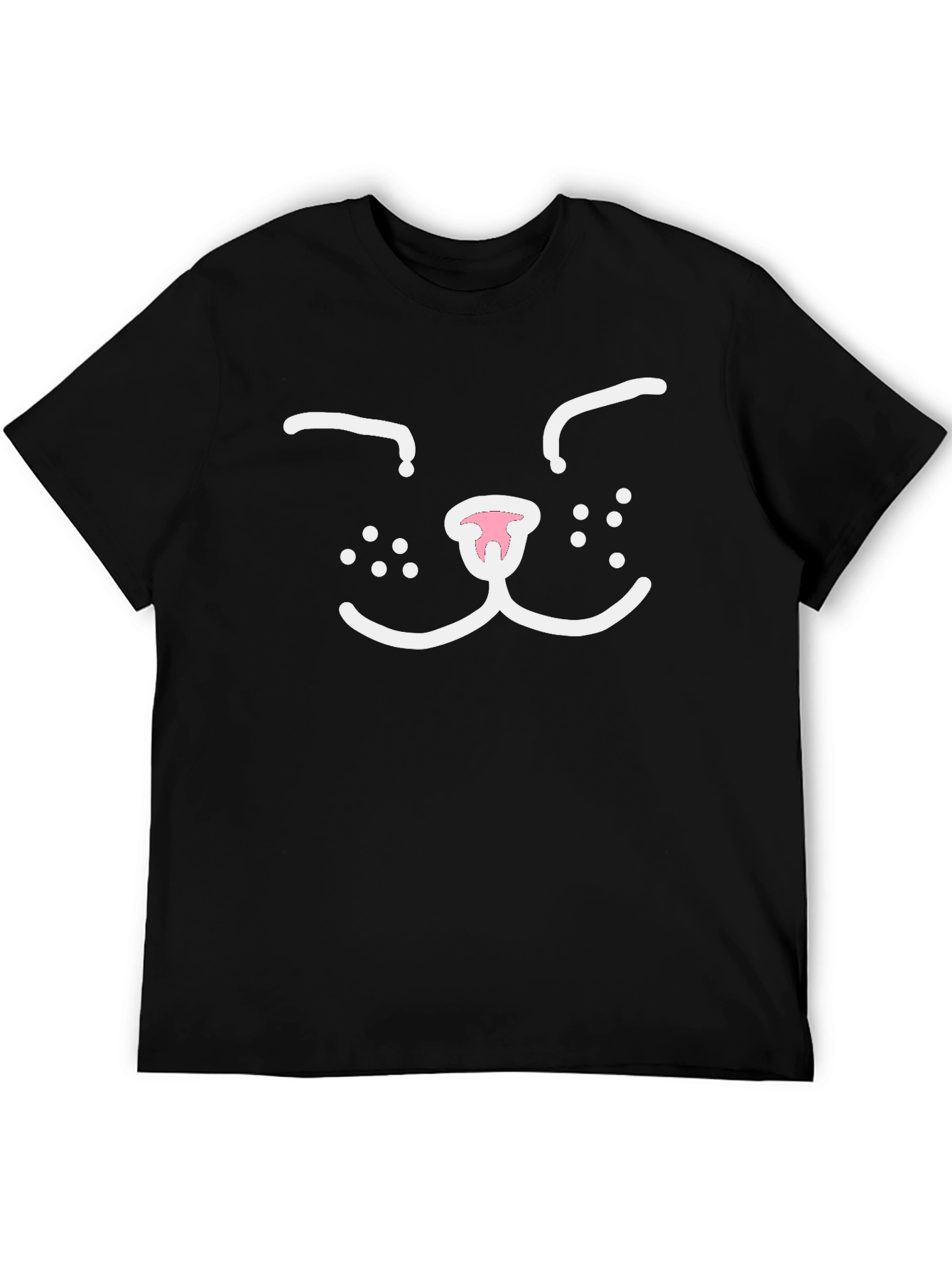 Cute Cat Face Graphic Tee - Black Cotton T-Shirt