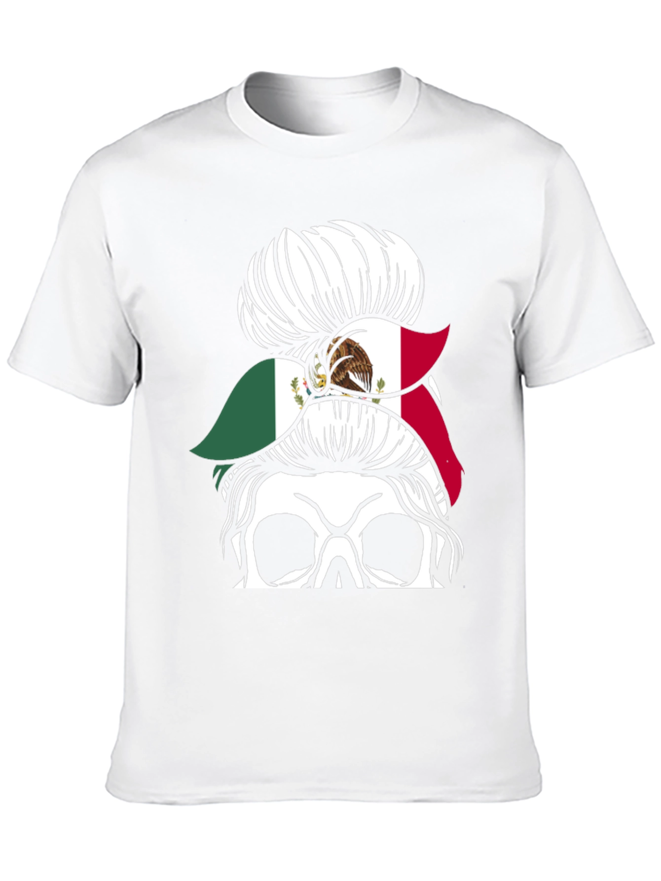 Mexican Flag Skull Messy Bun T-Shirt