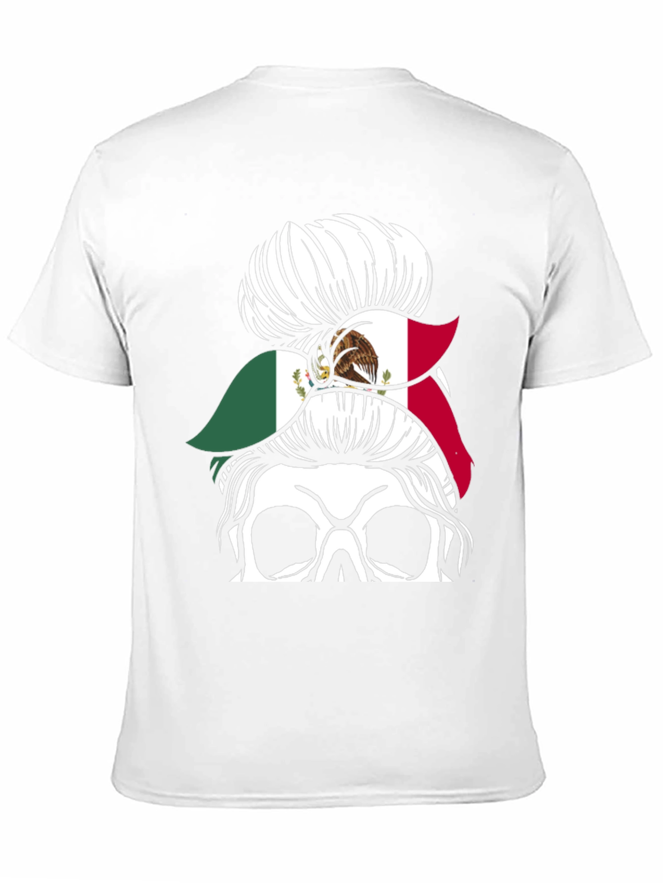 Mexican Flag Skull Messy Bun T-Shirt