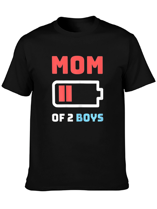 Mom of 2 Boys Low Battery Funny Graphic T-Shirt