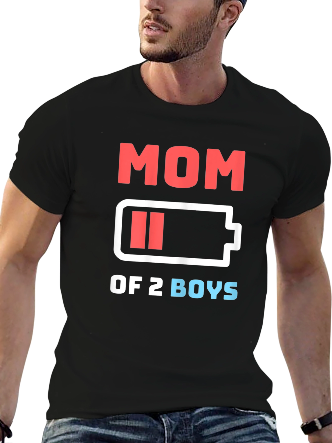 Mom of 2 Boys Low Battery Funny Graphic T-Shirt