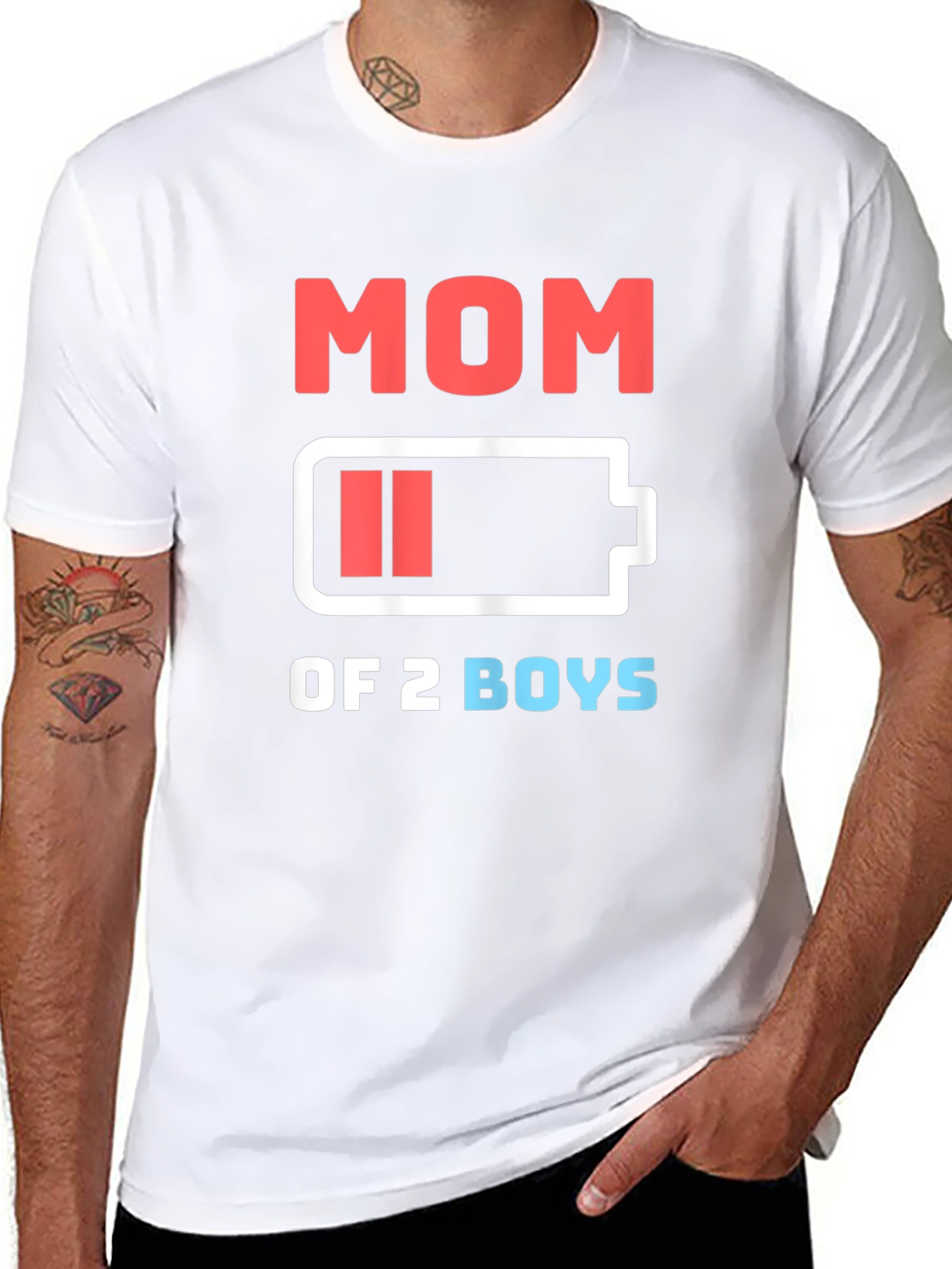 Mom of 2 Boys Low Battery Funny Graphic T-Shirt