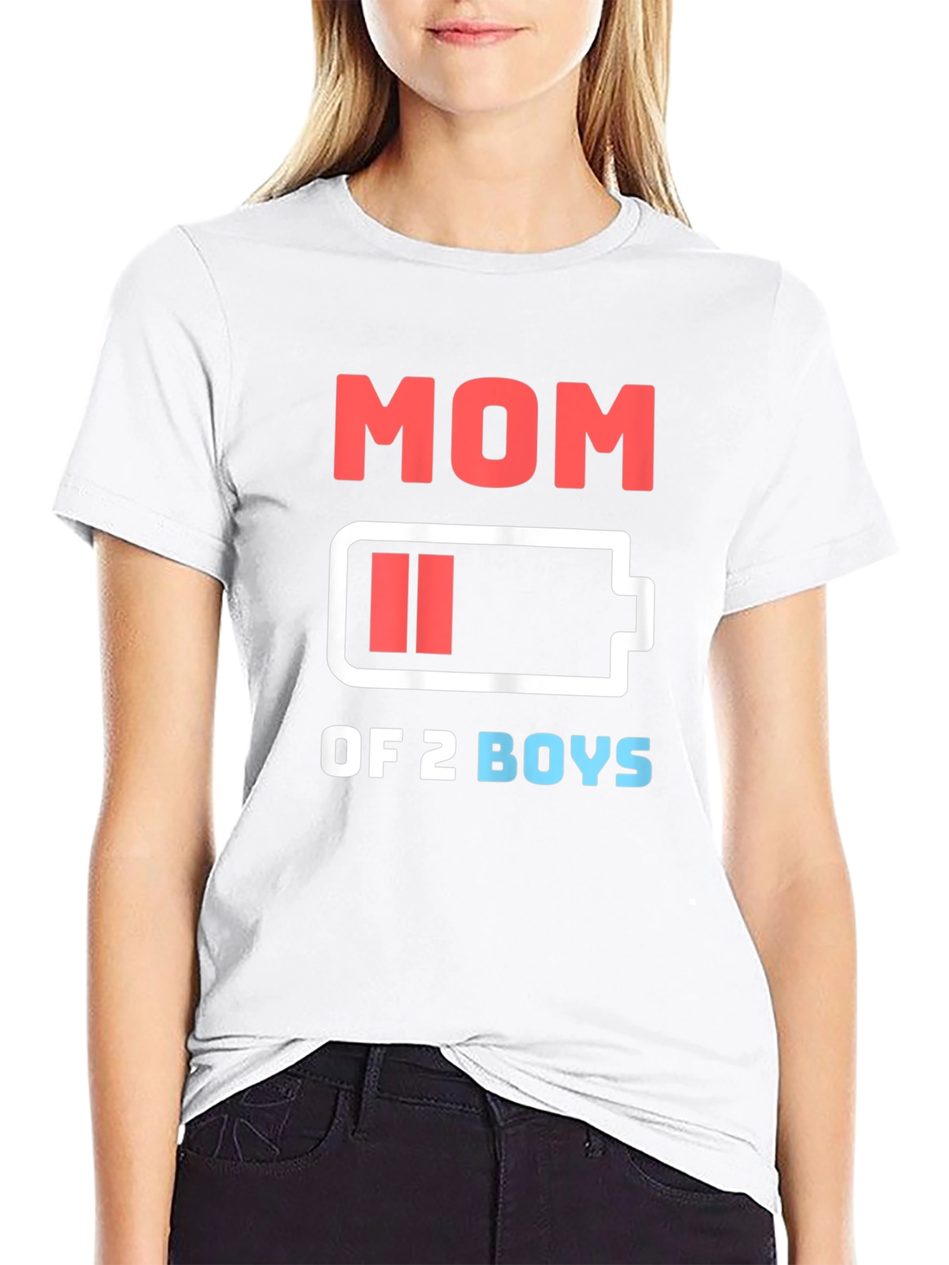 Mom of 2 Boys Low Battery Funny Graphic T-Shirt