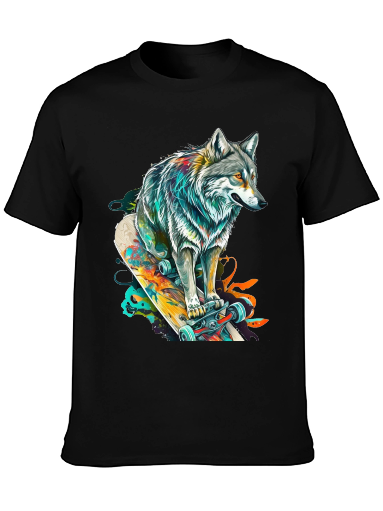 Wolf Skateboard Graphic Tee - Cool Animal Design