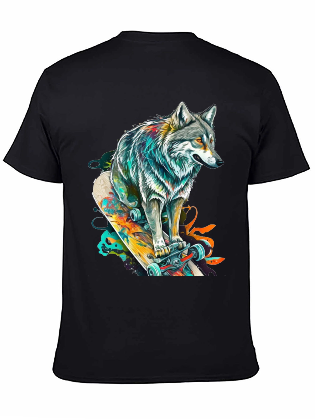 Wolf Skateboard Graphic Tee - Cool Animal Design