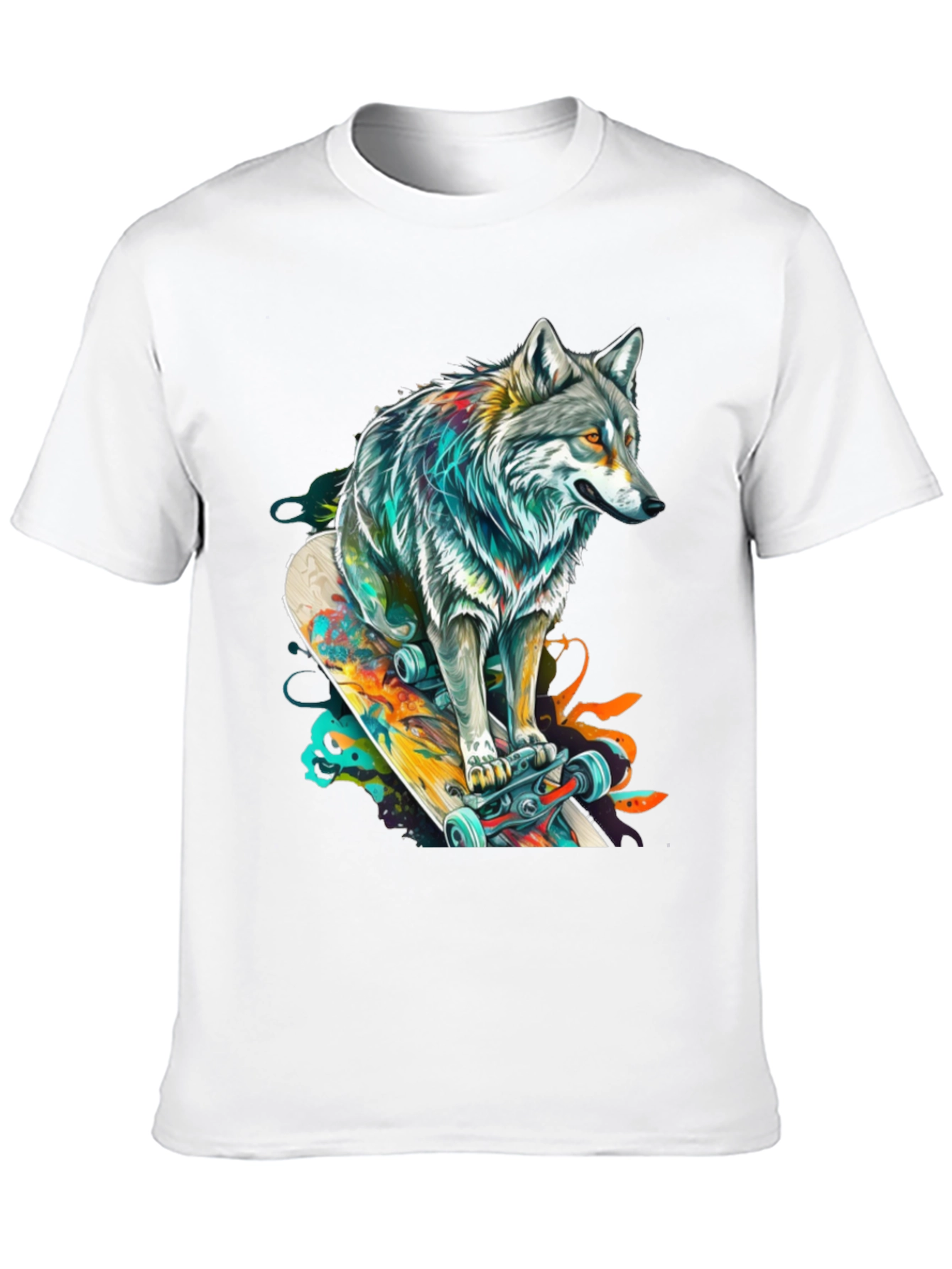 Wolf Skateboard Graphic Tee - Cool Animal Design