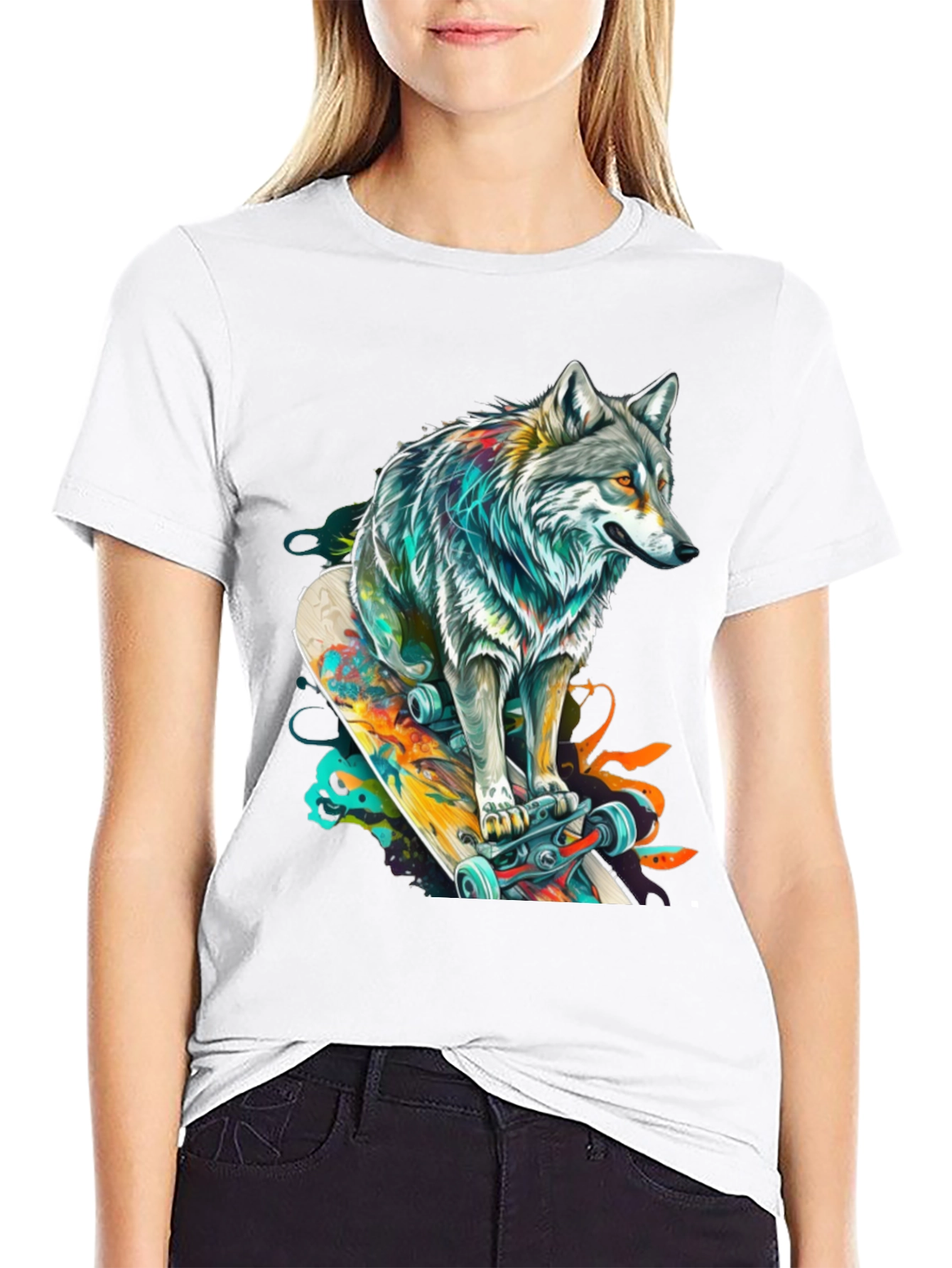 Wolf Skateboard Graphic Tee - Cool Animal Design