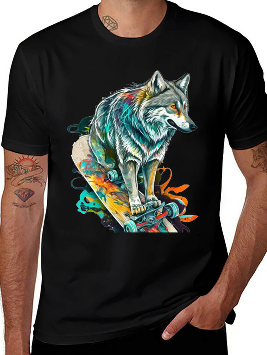 Wolf Skateboard Graphic Tee - Cool Animal Design