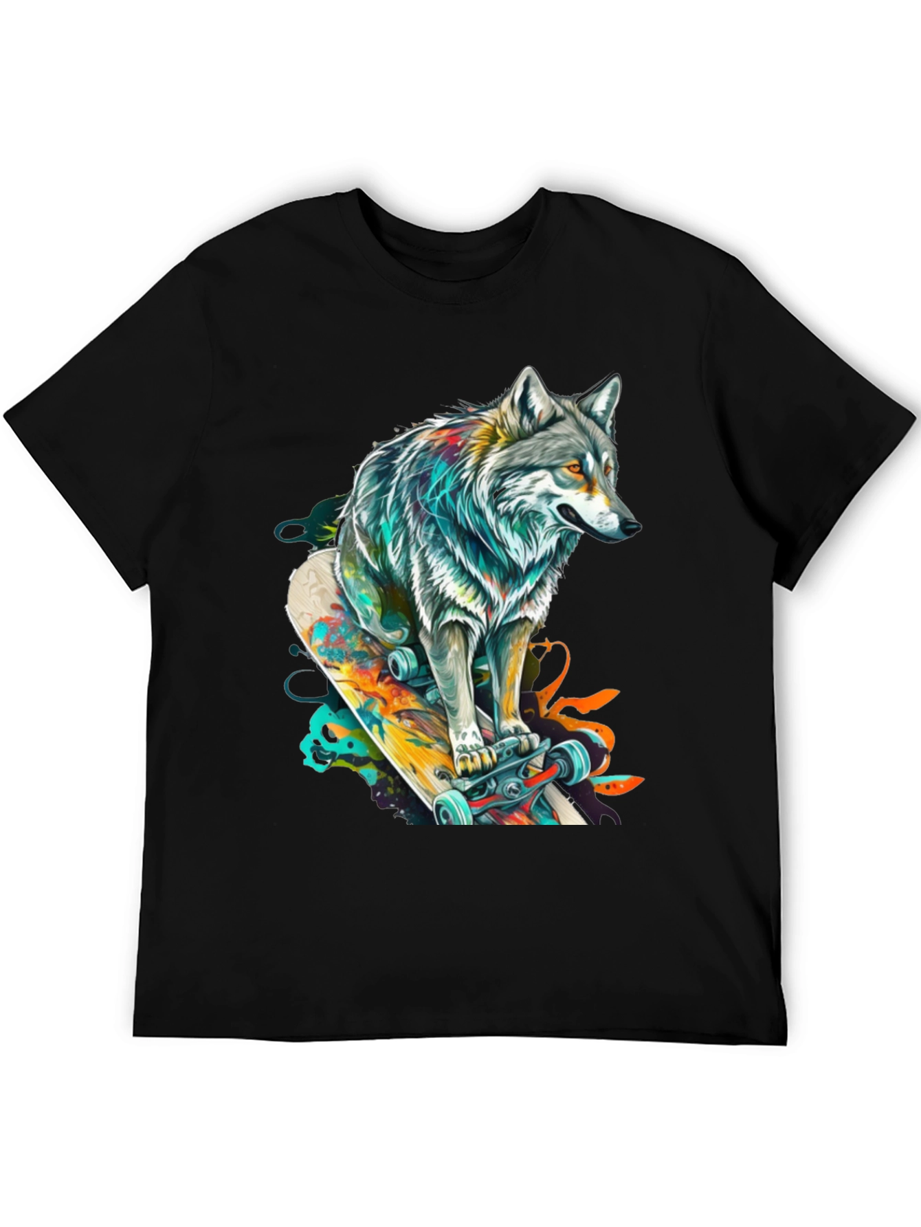 Wolf Skateboard Graphic Tee - Cool Animal Design