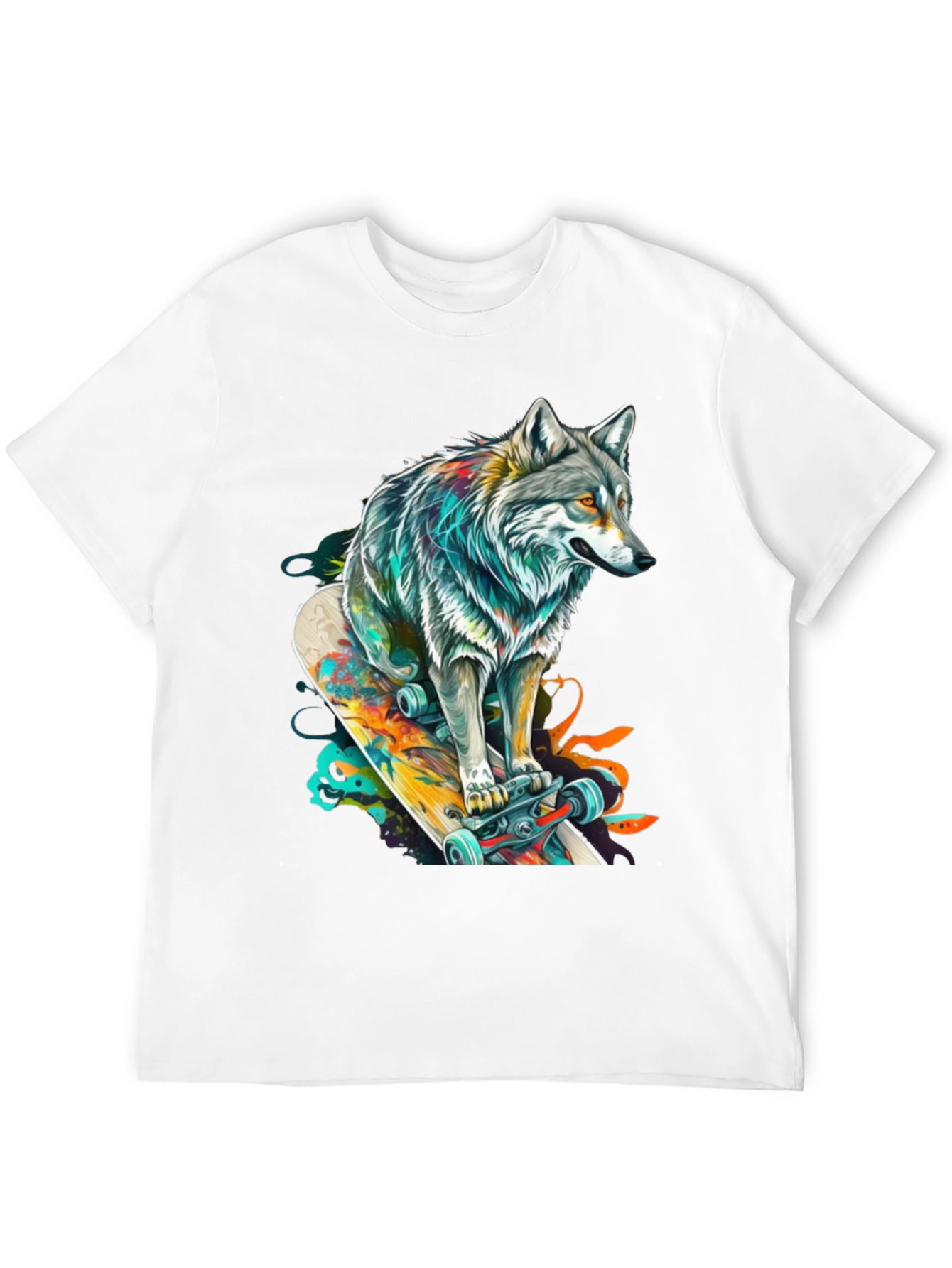 Wolf Skateboard Graphic Tee - Cool Animal Design