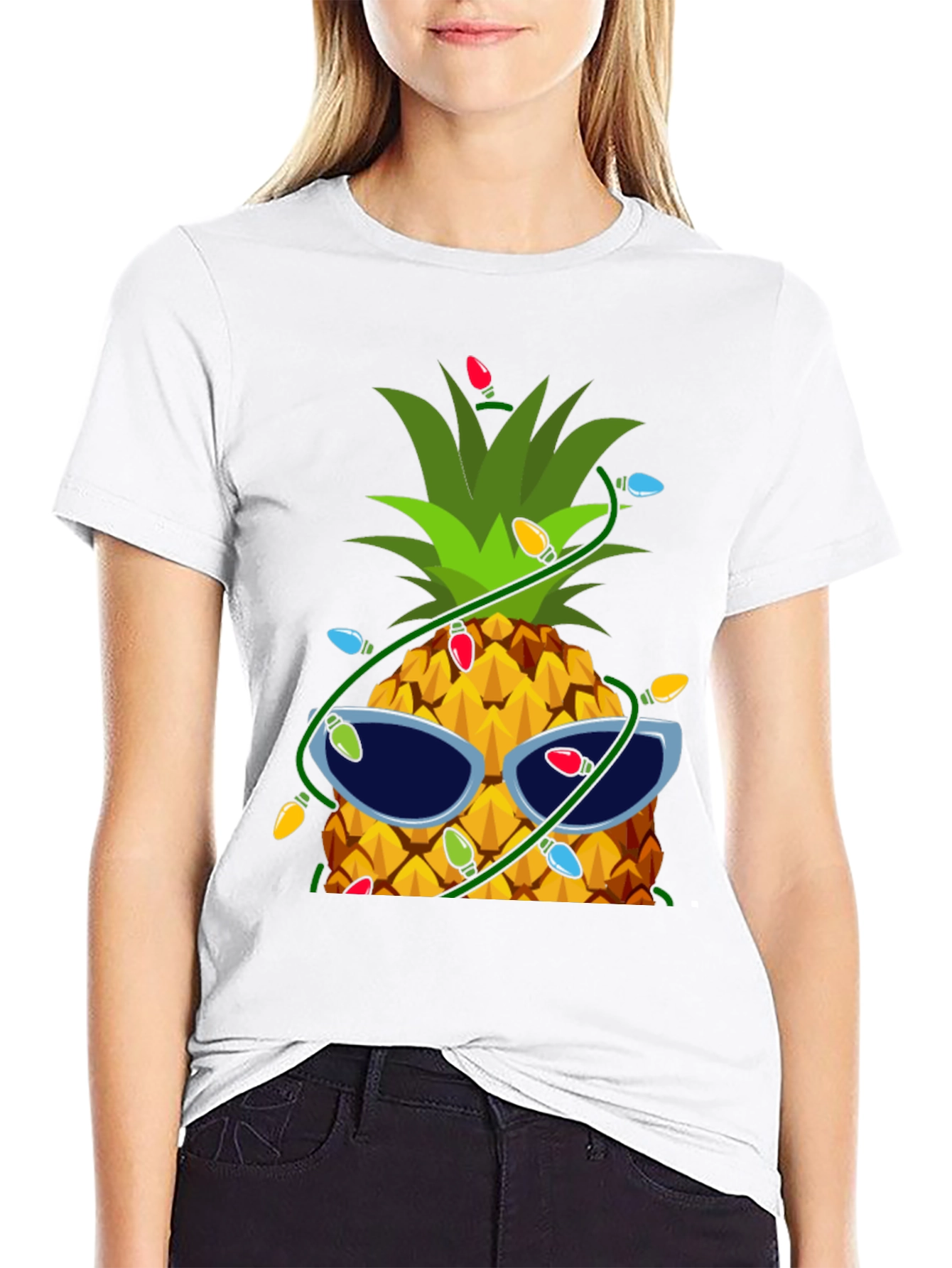 Festive Pineapple T-Shirt with Sunglasses & Lights