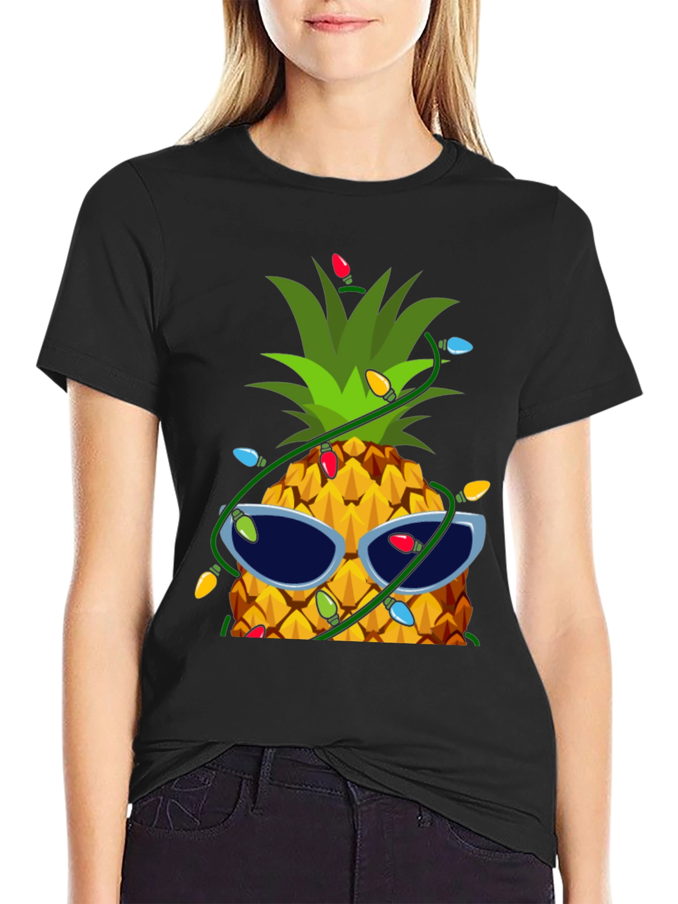 Festive Pineapple T-Shirt with Sunglasses & Lights