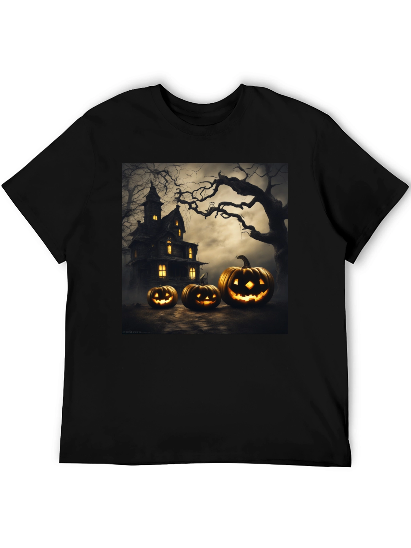 Spooky Halloween T-Shirt with Pumpkin House Design