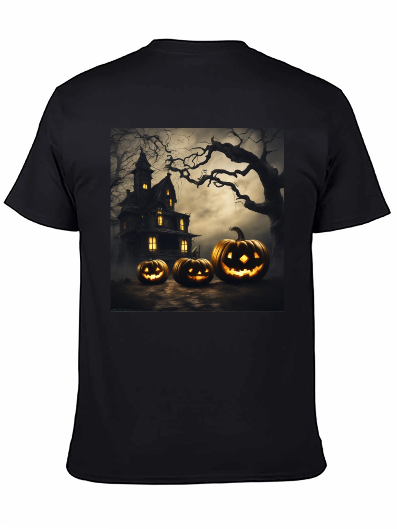 Spooky Halloween T-Shirt with Pumpkin House Design