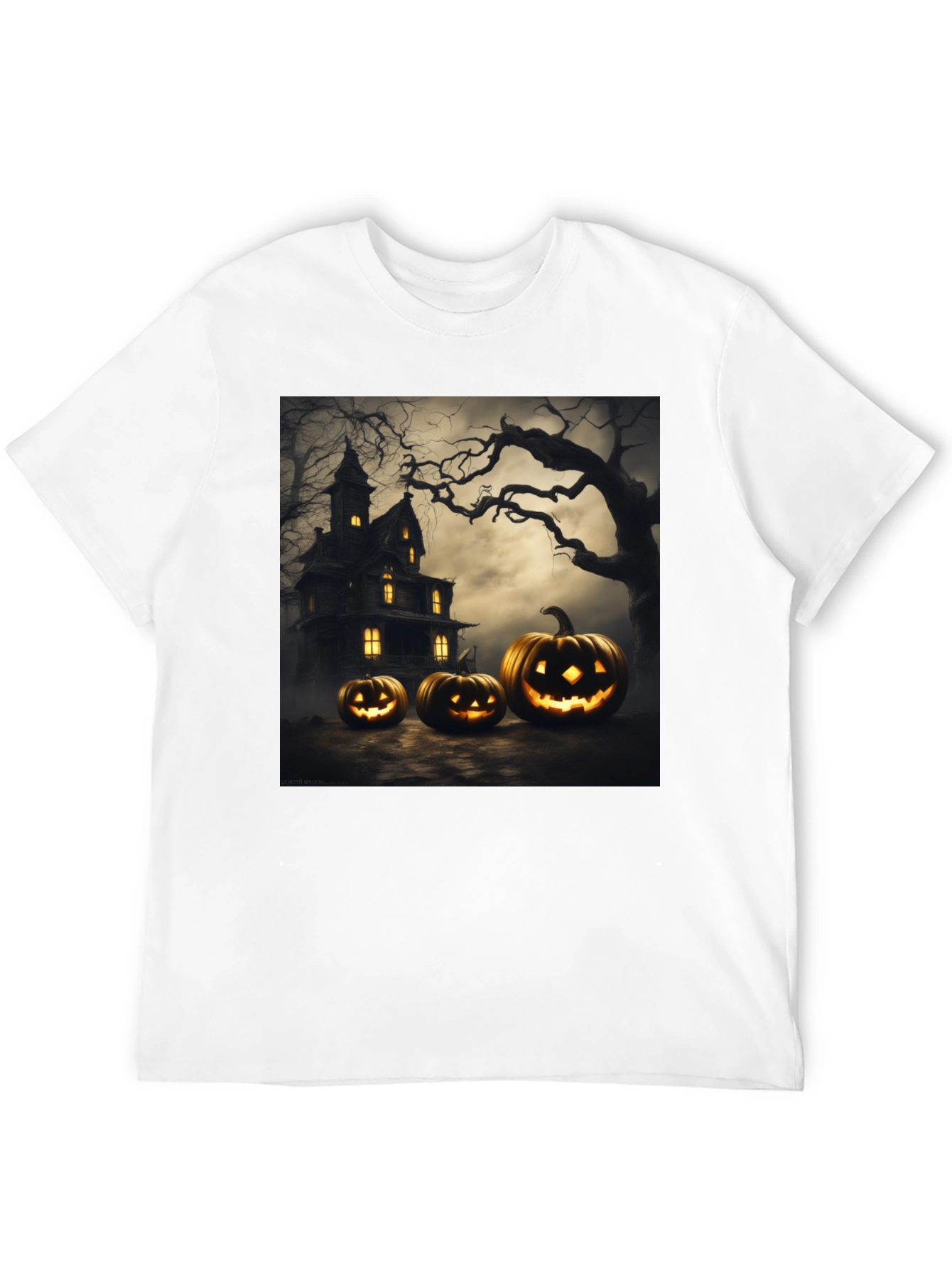 Spooky Halloween T-Shirt with Pumpkin House Design