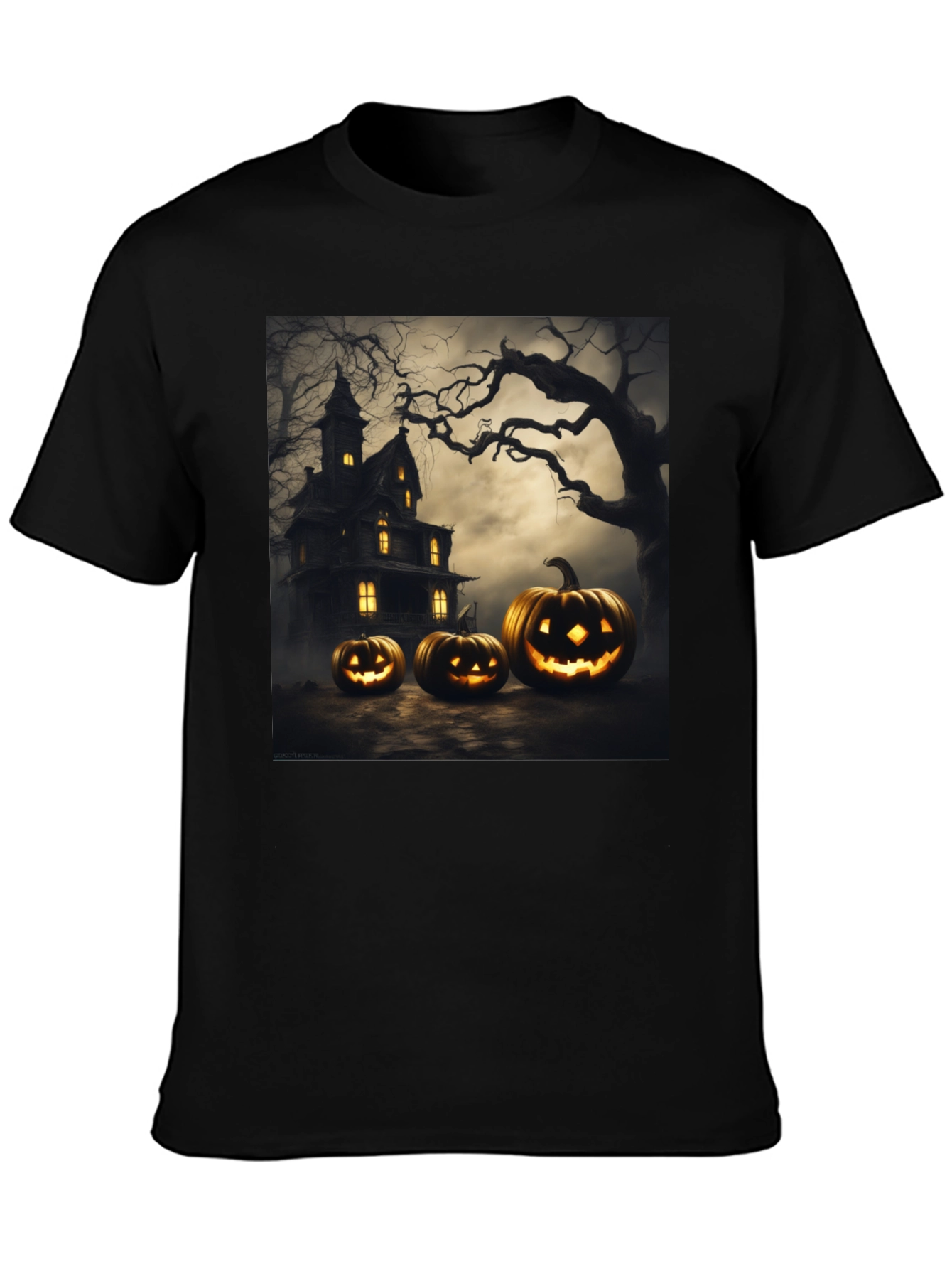Spooky Halloween T-Shirt with Pumpkin House Design