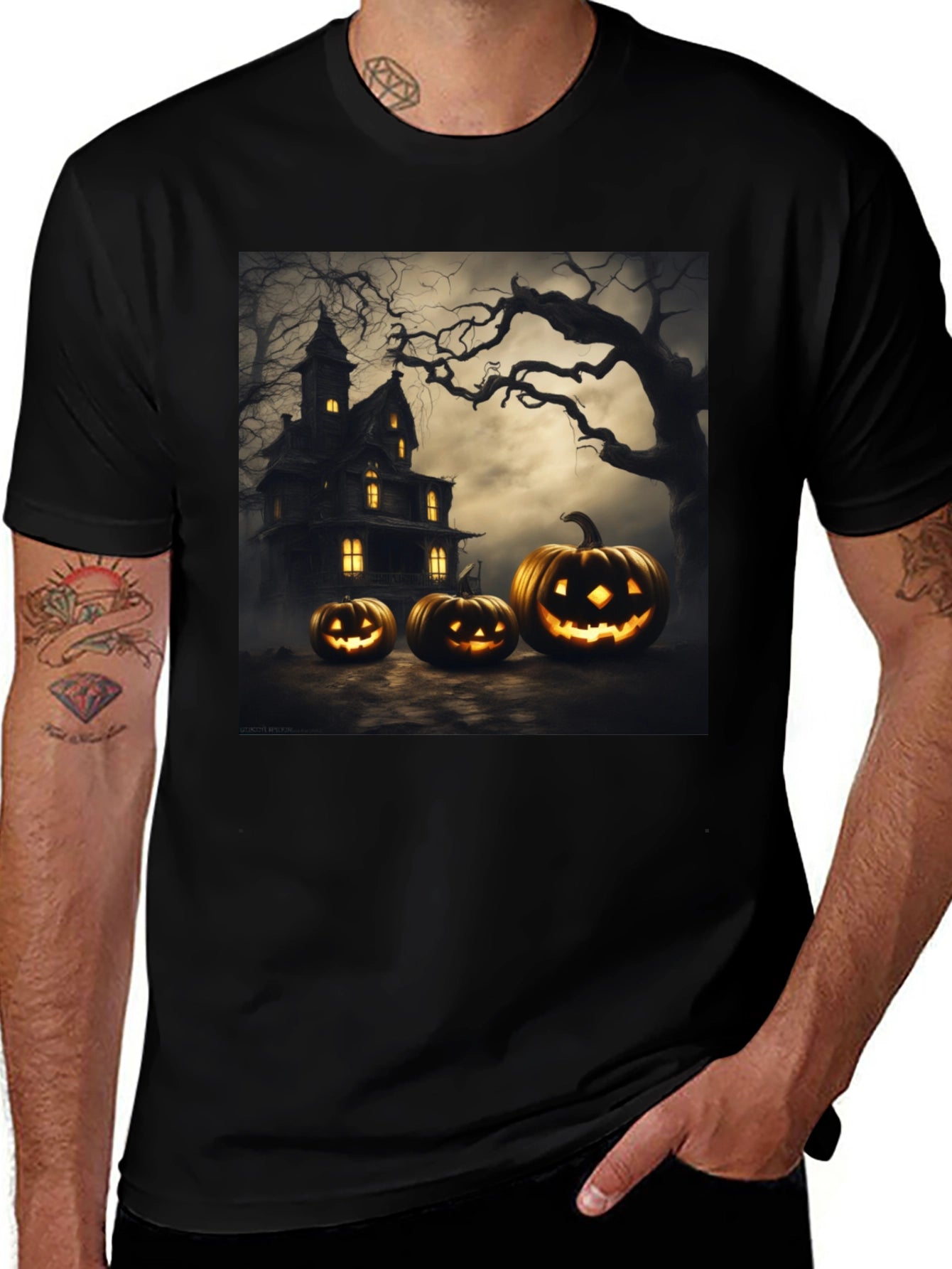 Spooky Halloween T-Shirt with Pumpkin House Design