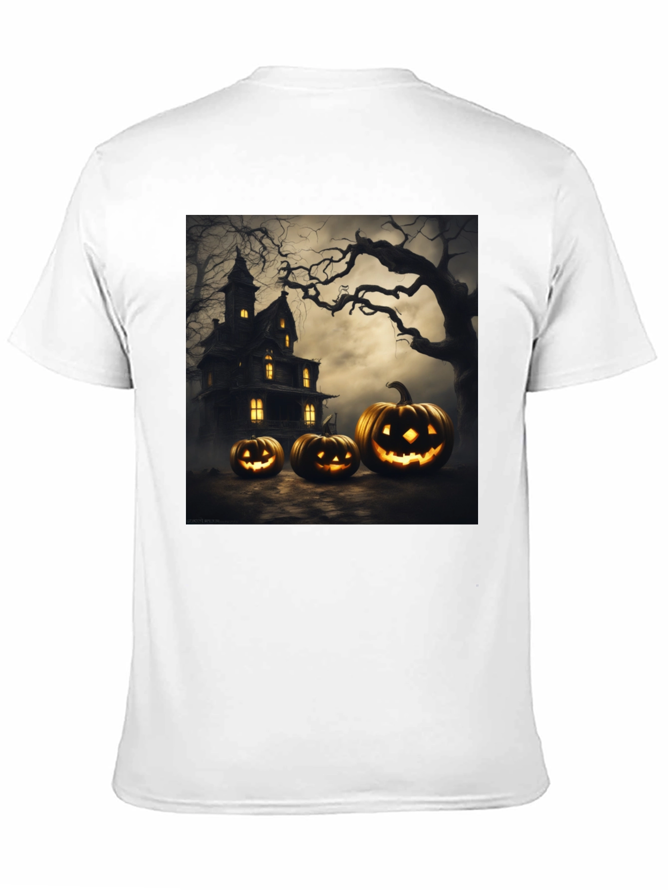 Spooky Halloween T-Shirt with Pumpkin House Design