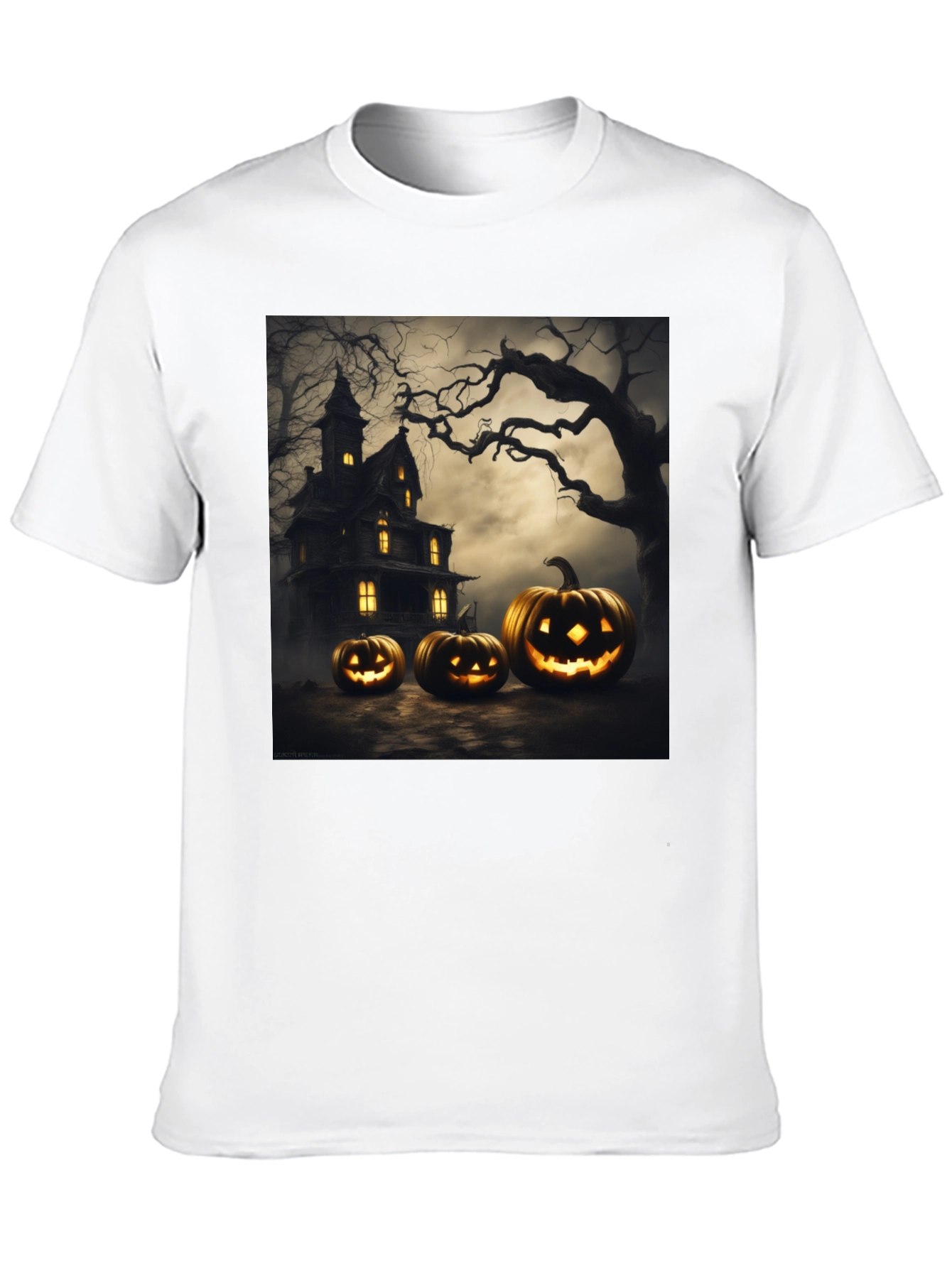 Spooky Halloween T-Shirt with Pumpkin House Design