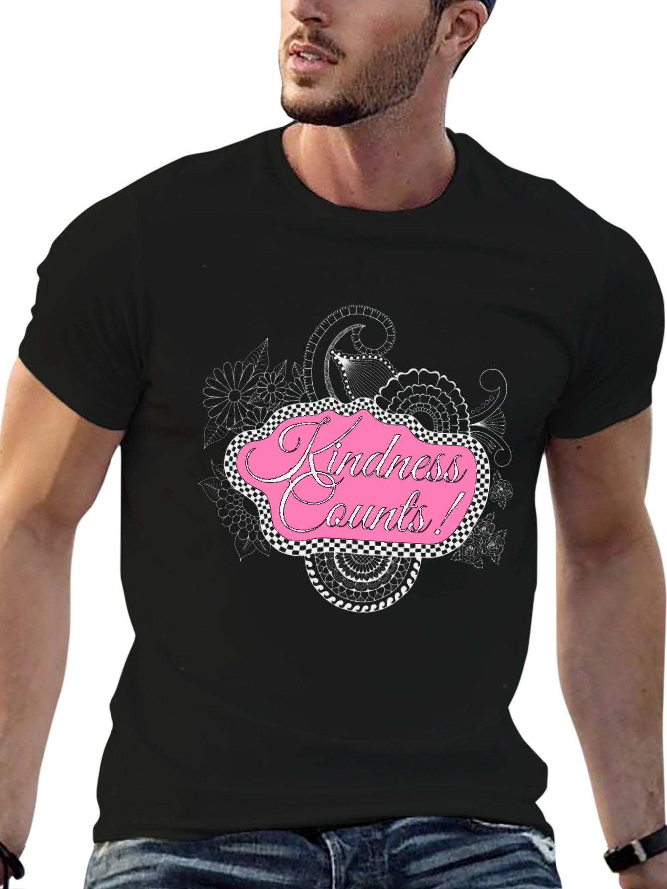 Kindness Counts Black Graphic T-Shirt