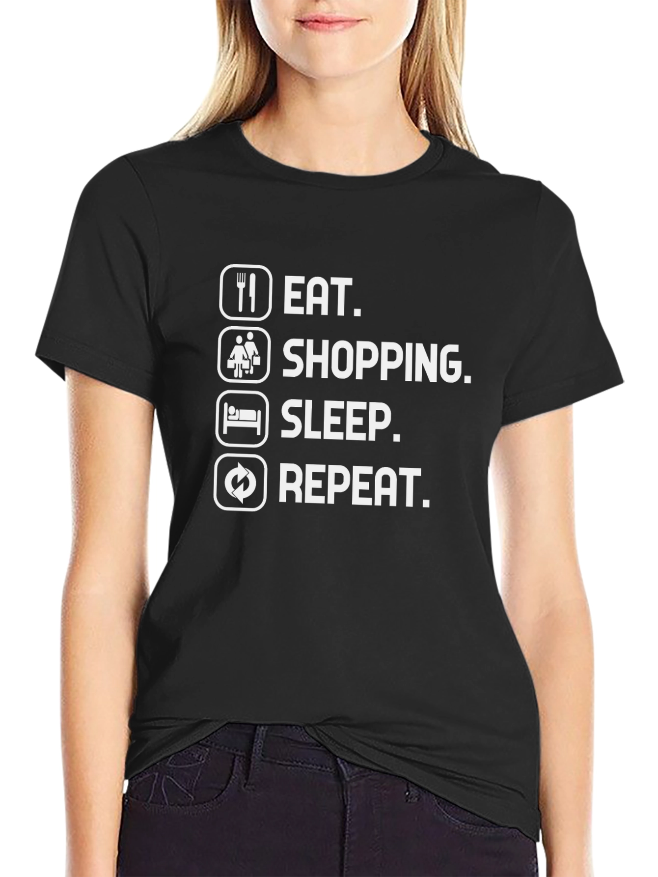 Eat Shop Sleep Repeat Black T-Shirt