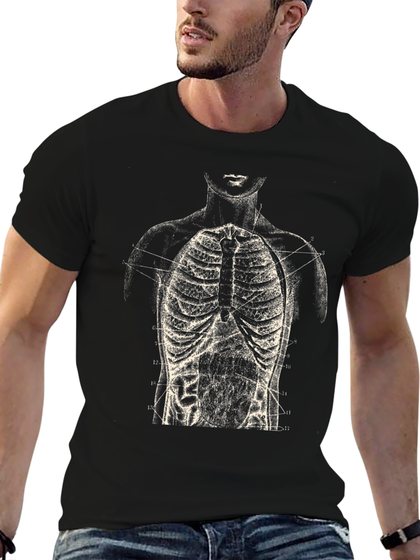 Anatomical Rib Cage Print Black T-Shirt